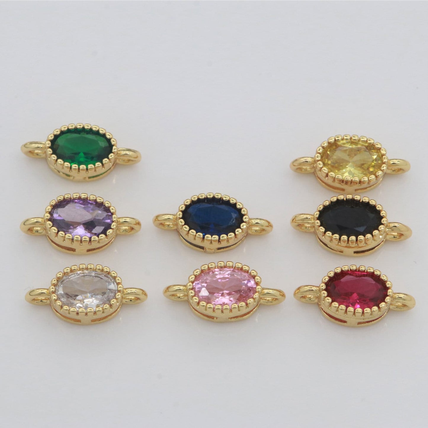 Oval Solitaire CZ Gold Connector Oval Diamond Cut Dainty Cubic Zirconia Connector for Necklace Bracelet Supply Y-322-Y-329
