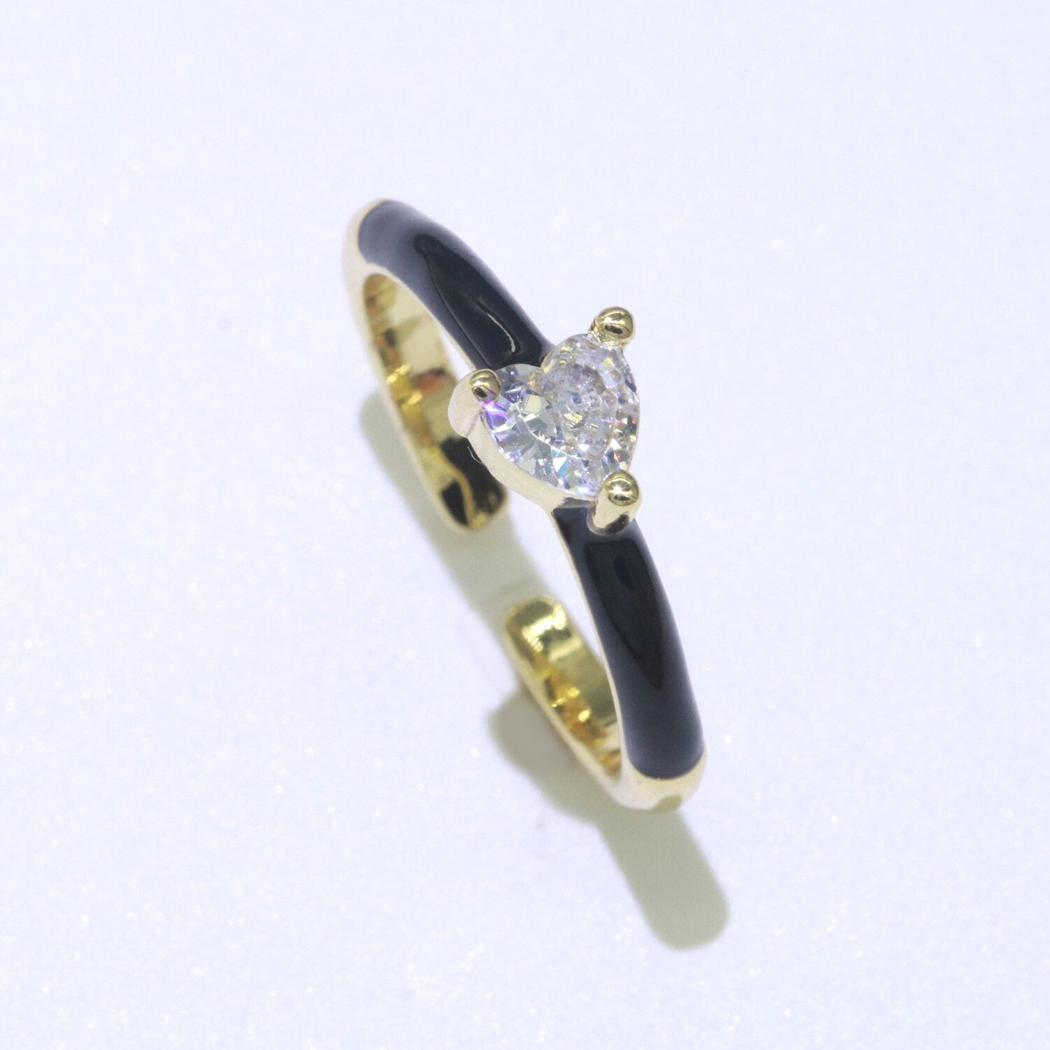 Green, Black, Yellow Color Enamel Ring Y2K Jewelry Heart Cubic Zirconia Stacking Ring Midi Dainty Ring for Women Girl Christmas Gift