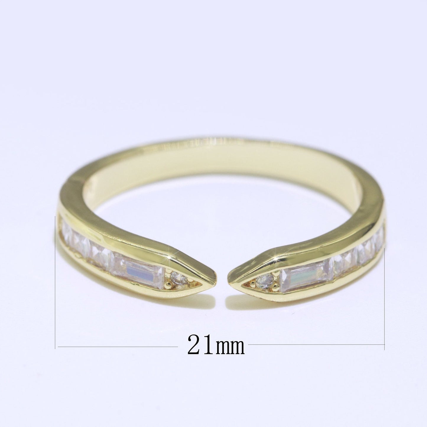 Pave Baguette CZ Gold Adjustable Ring, 18K Gold Filled Dainty Open RIng, Statement Ring