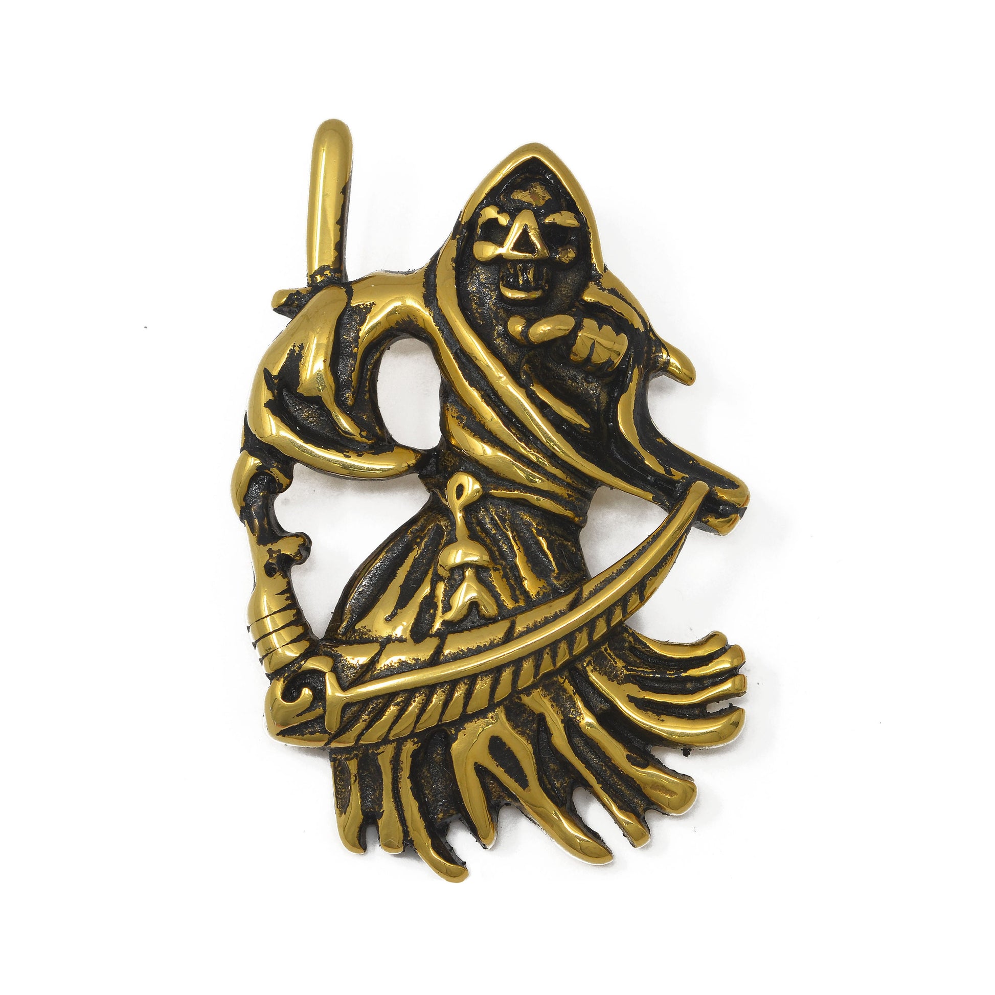 Antique Gold Grim Reaper Skull Pendant, Big grim Reaper Necklace Pendant in stainless Steel Death Halloween Jewelry