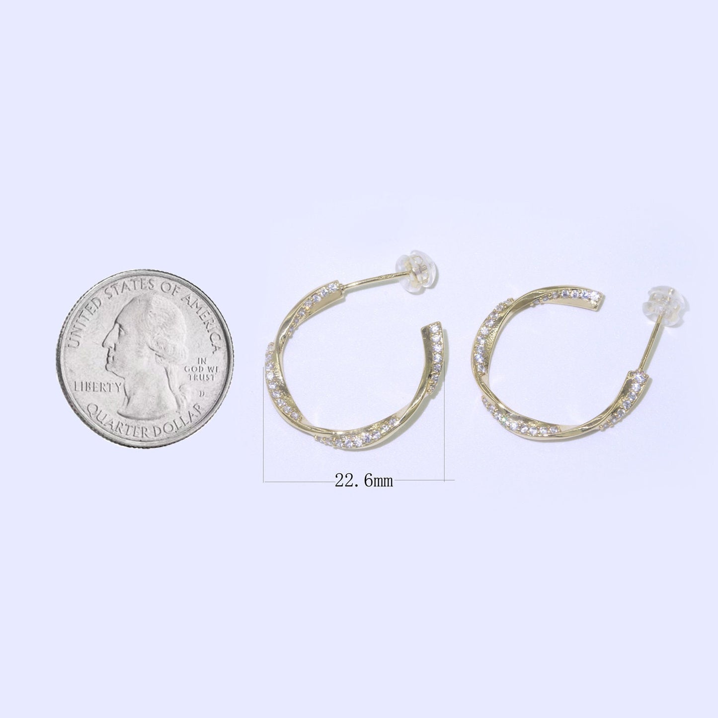 Dainty Gold Twist Hoop CZ Earring