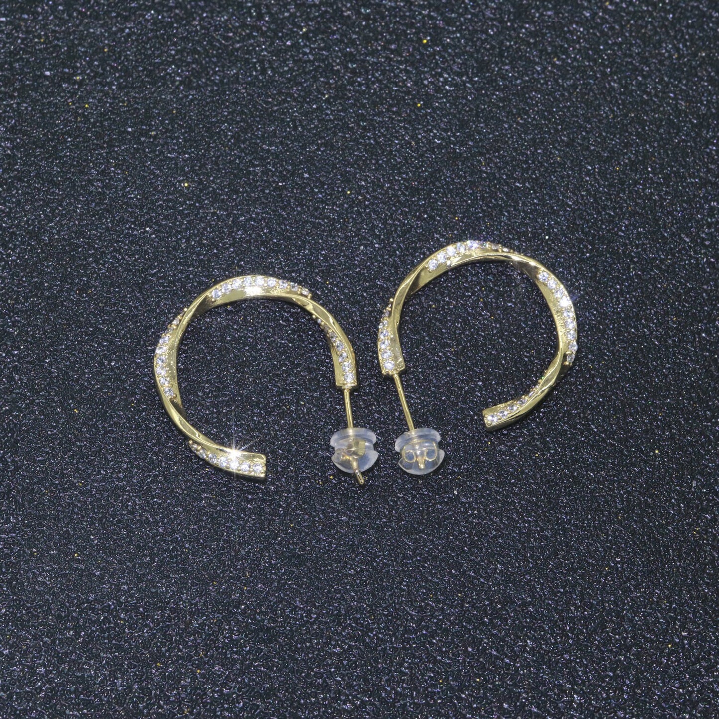 Dainty Gold Twist Hoop CZ Earring