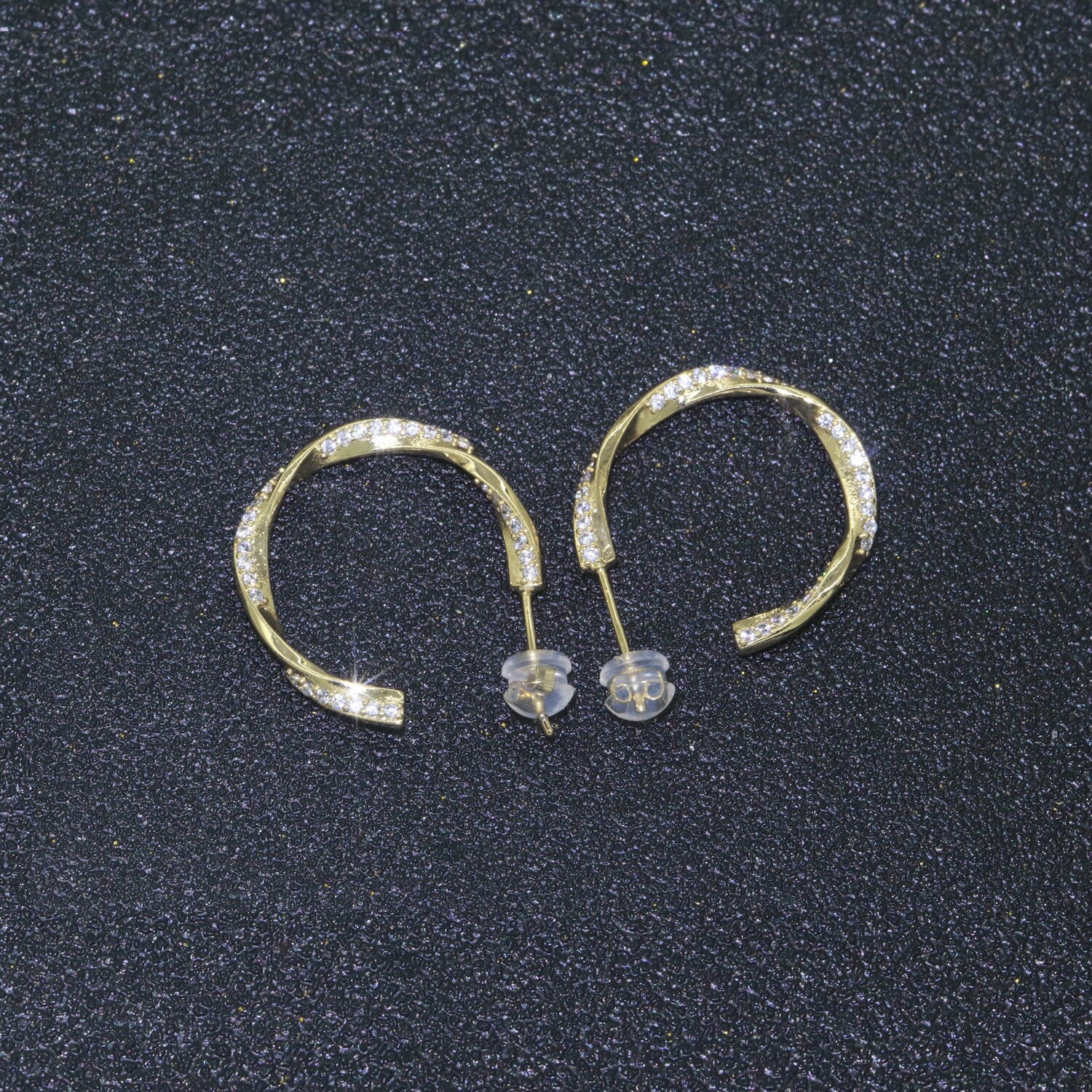 Dainty Gold Twist Hoop CZ Earring