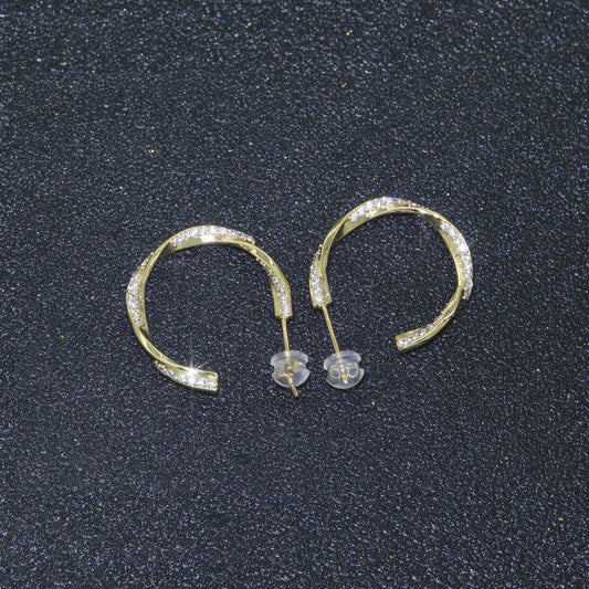 Dainty Gold Twist Hoop CZ Earring