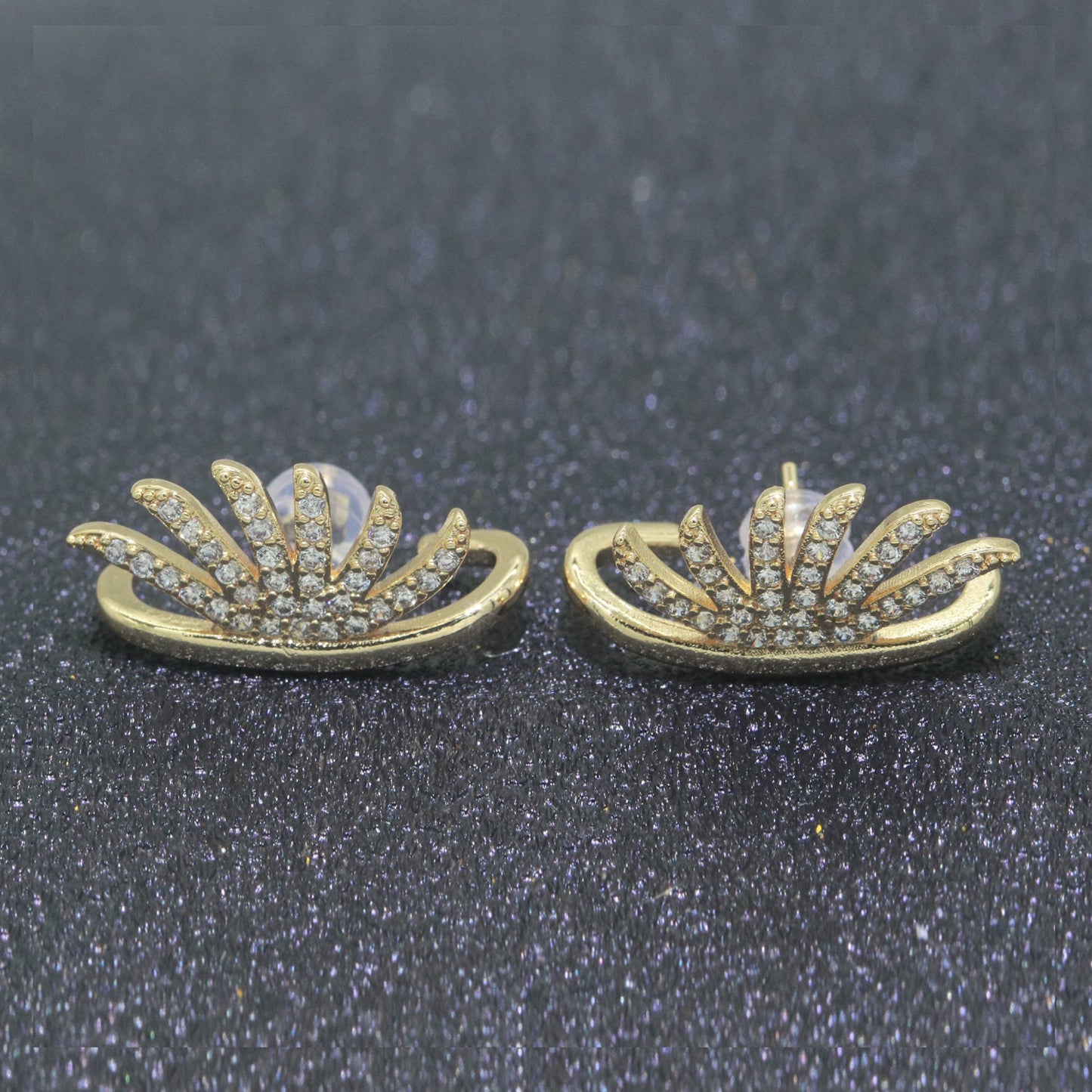 Dainty Gold Eye Lash Stud CZ Earring