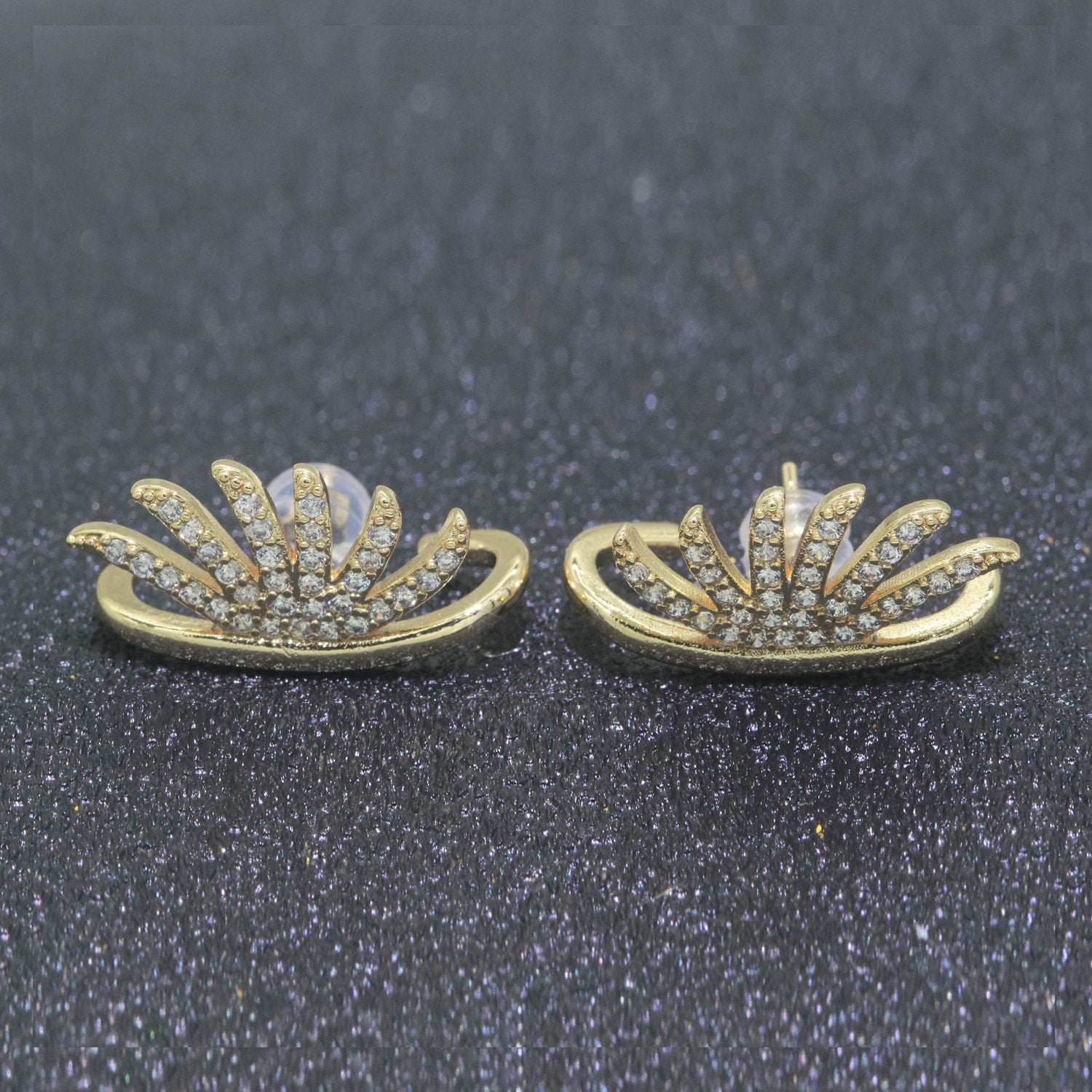 Dainty Gold Eye Lash Stud CZ Earring