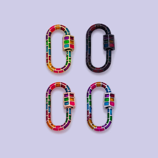 1x Colorful Enamel Carabiner Oval Screw Clasp, Charm Link Connector 26.5x15mm Rainbow Glass Chunky Bold Jewelry Making Supply Christmas