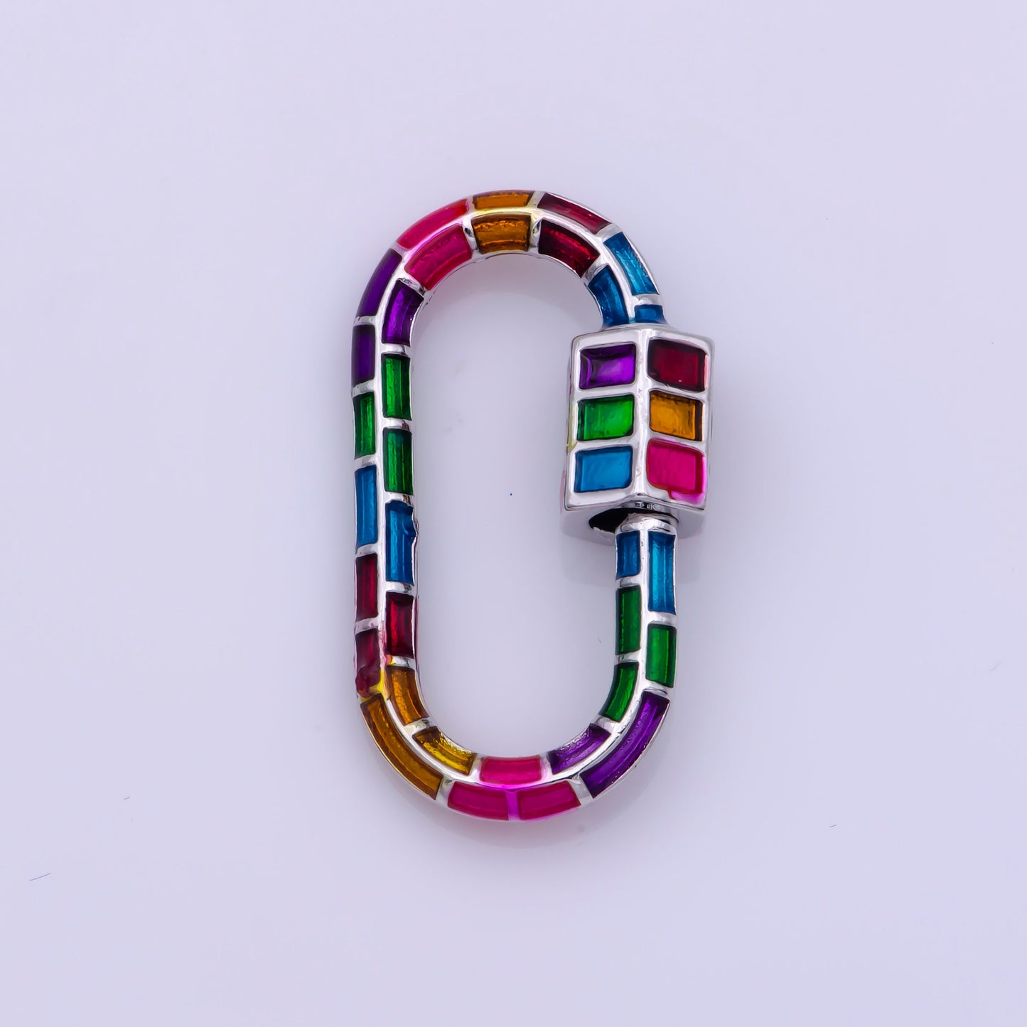 1x Colorful Enamel Carabiner Oval Screw Clasp, Charm Link Connector 26.5x15mm Rainbow Glass Chunky Bold Jewelry Making Supply Christmas