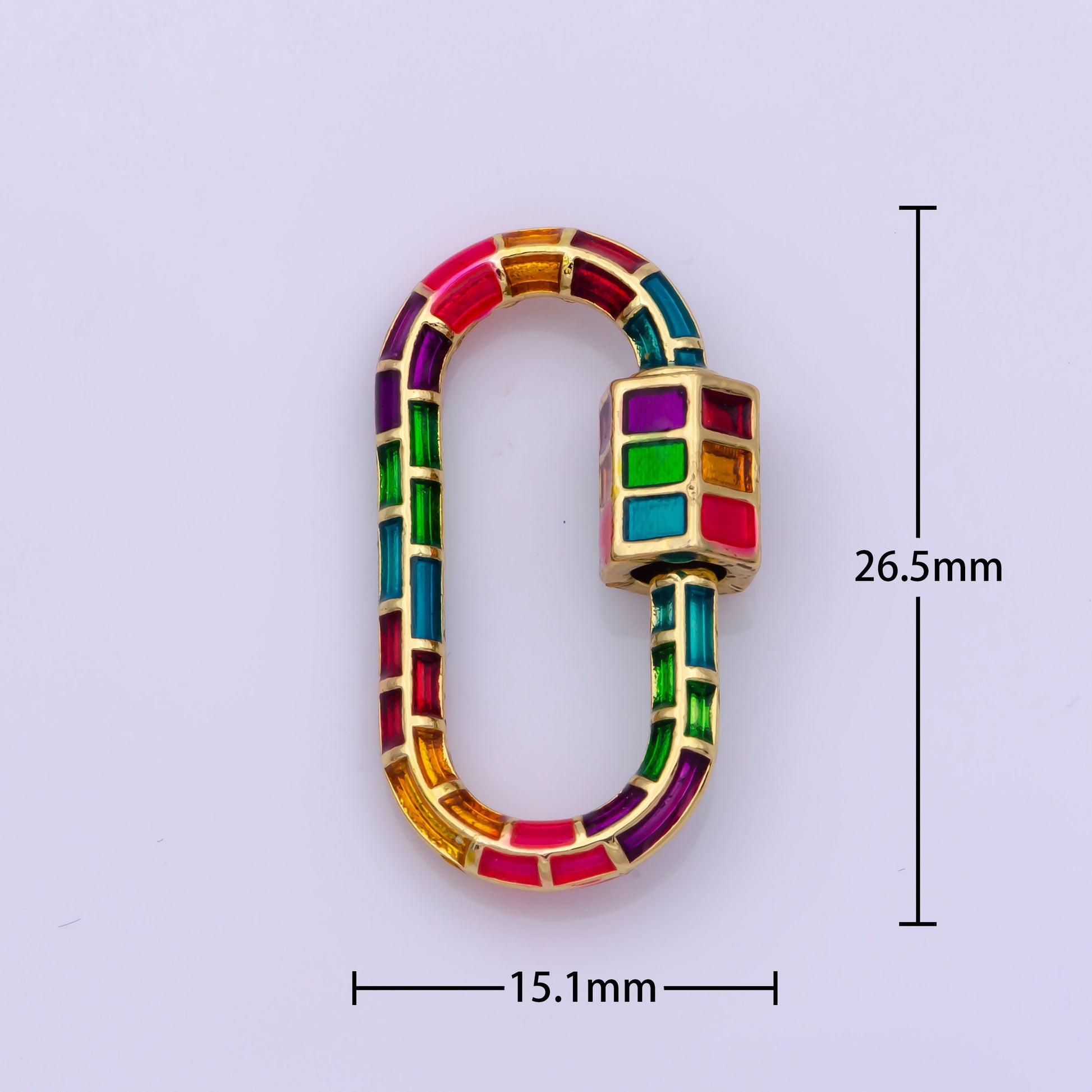 1x Colorful Enamel Carabiner Oval Screw Clasp, Charm Link Connector 26.5x15mm Rainbow Glass Chunky Bold Jewelry Making Supply Christmas