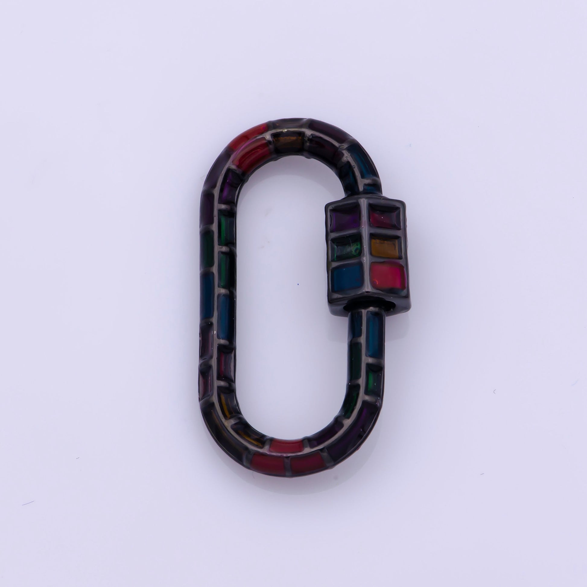 1x Colorful Enamel Carabiner Oval Screw Clasp, Charm Link Connector 26.5x15mm Rainbow Glass Chunky Bold Jewelry Making Supply Christmas