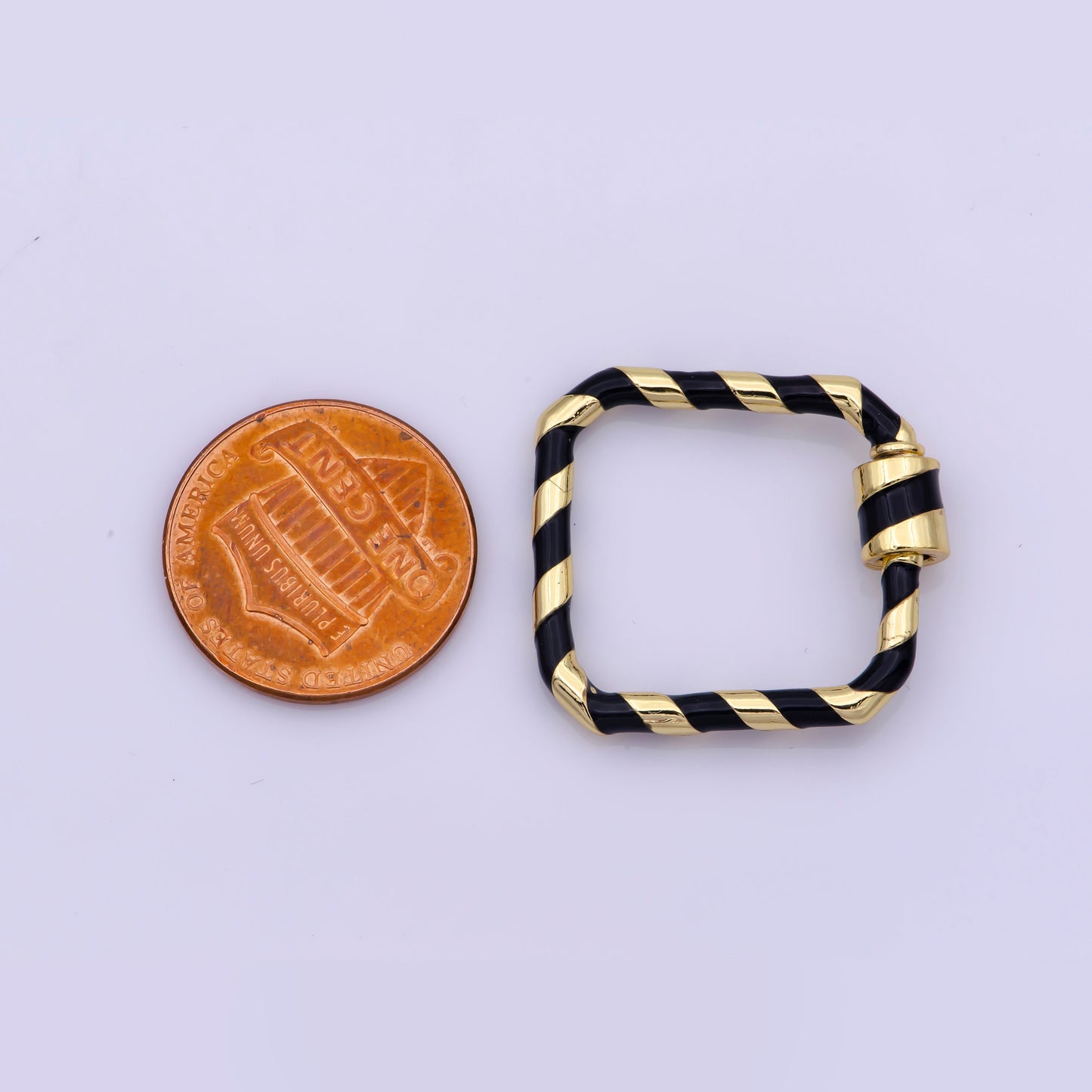Mini Gold Square Screw Clasp Colorful Carabiner Thunder Gold Enamel Clasp for Necklace Bracelet Interlocking Charm Connector Black, Pink