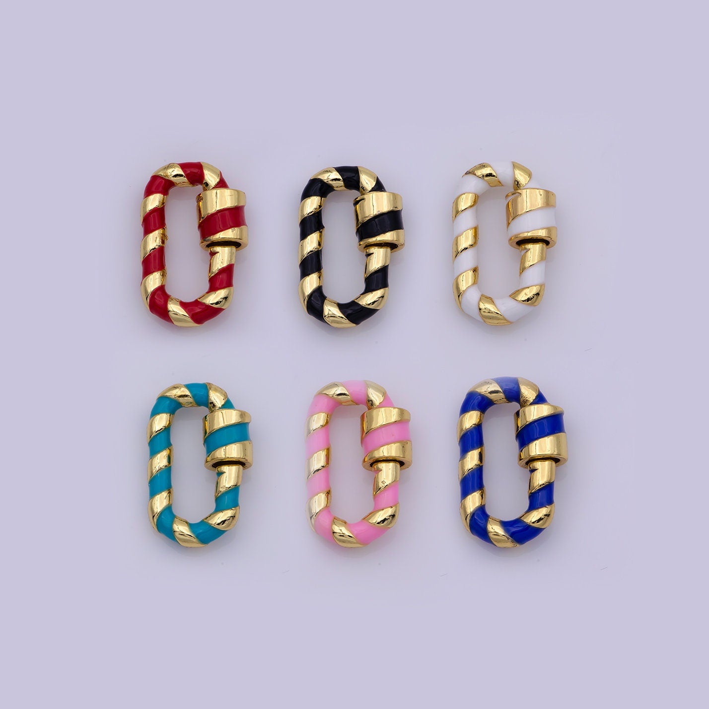 Tiny oval Rectangle Screw Clasp Colorful Carabiner Gold Enamel Clasp for Necklace Bracelet Interlocking Charm Connector Pink Teal Blue White