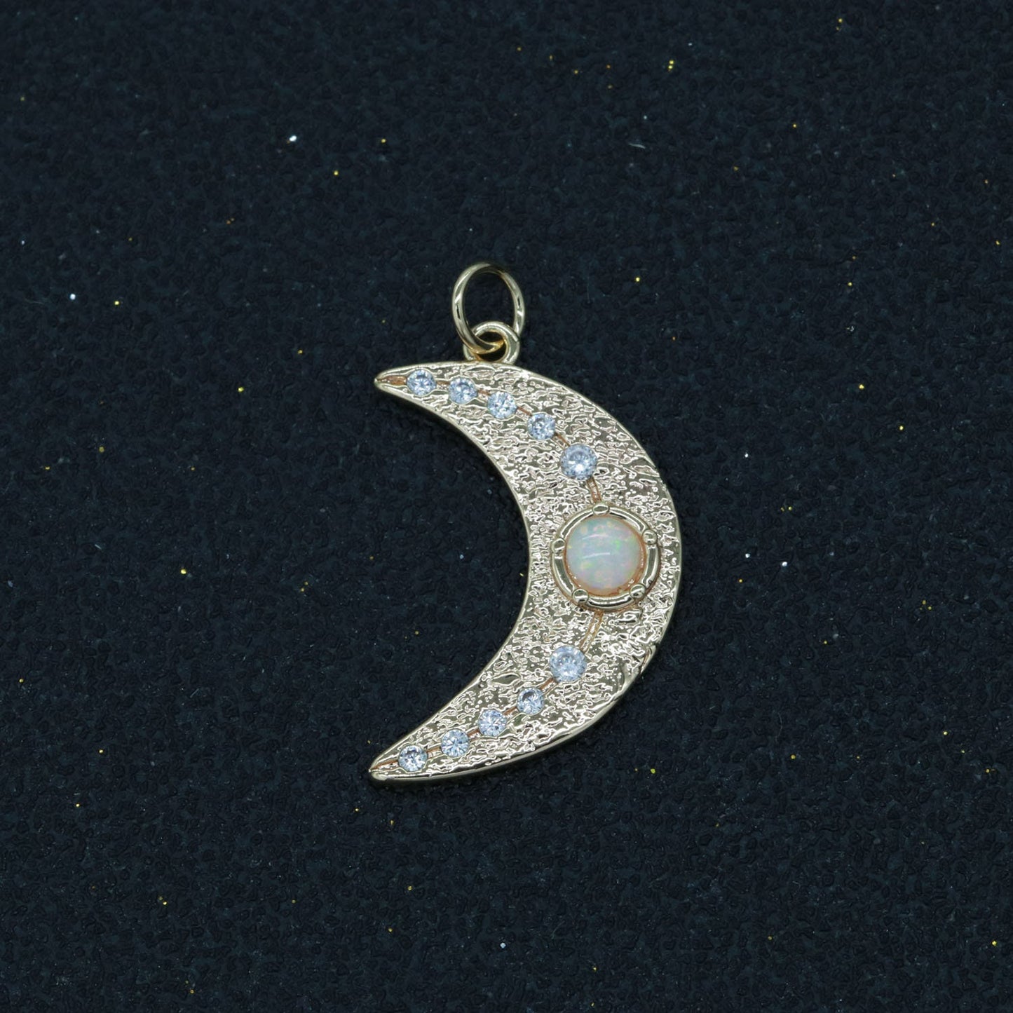 1x 14k Gold Filled Micro Pave Moon Charm, Blue Opal Crescent Moon Pendant Charm For DIY Celestial Necklace Bracelet Earring