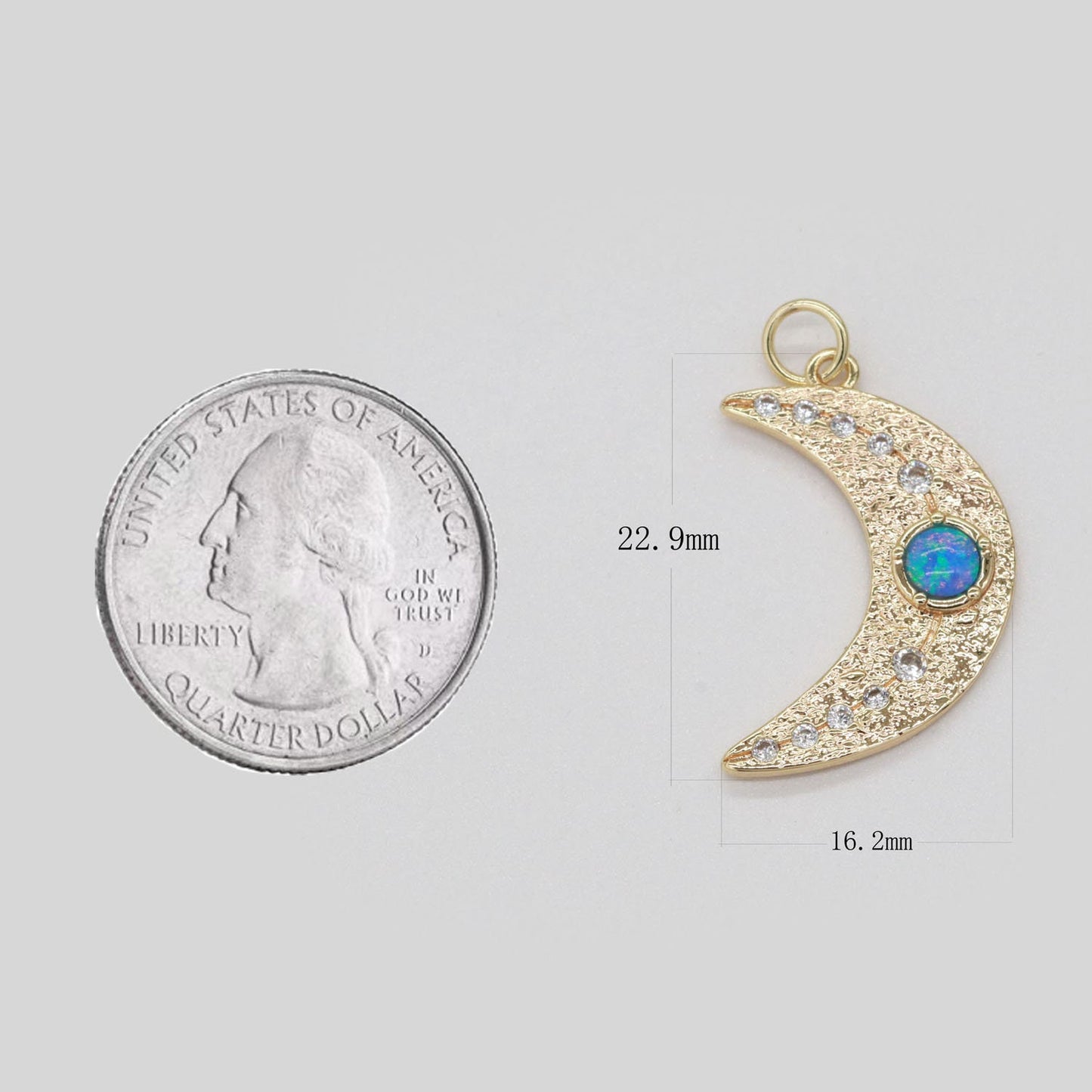 1x 14k Gold Filled Micro Pave Moon Charm, Blue Opal Crescent Moon Pendant Charm For DIY Celestial Necklace Bracelet Earring