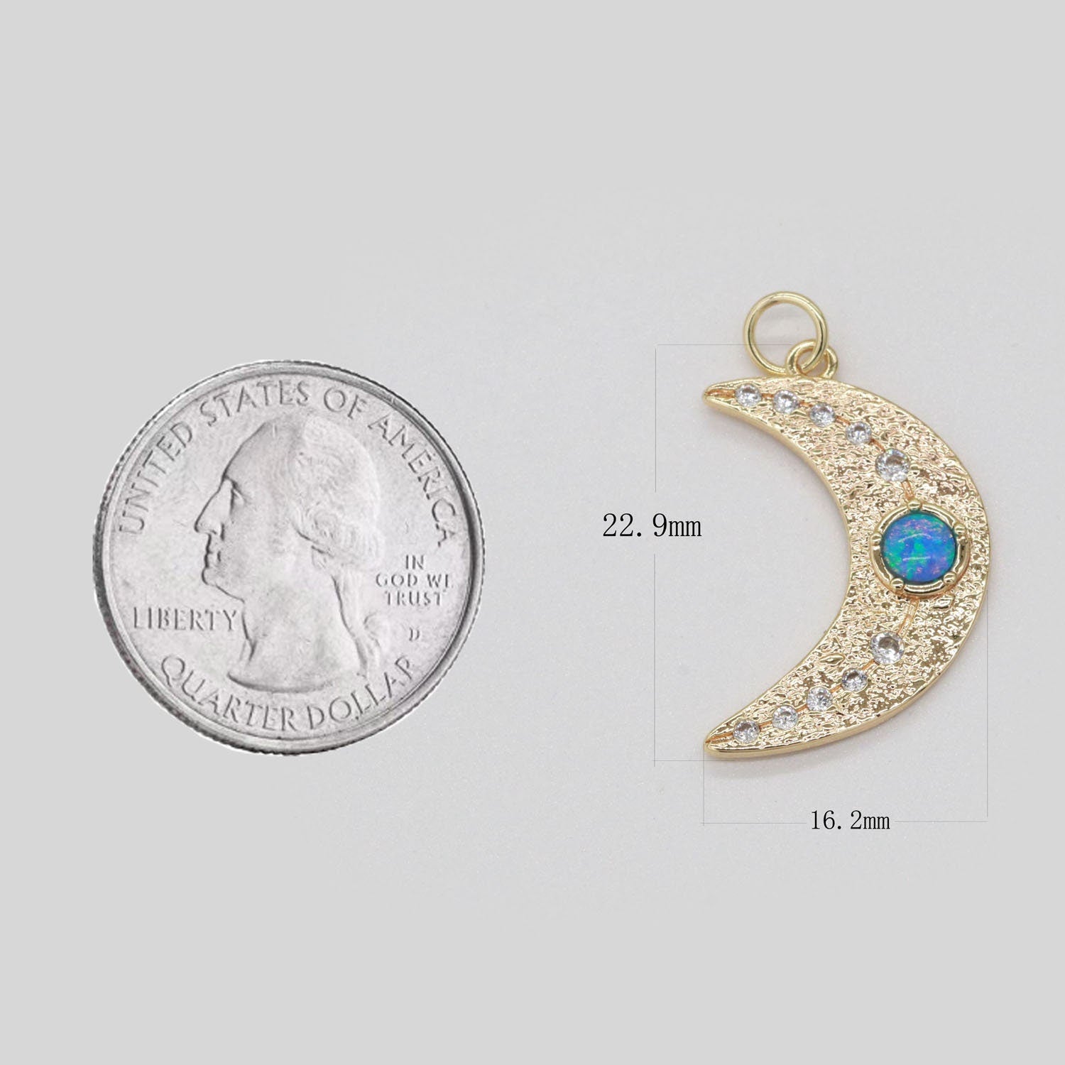 1x 14k Gold Filled Micro Pave Moon Charm, Blue Opal Crescent Moon Pendant Charm For DIY Celestial Necklace Bracelet Earring