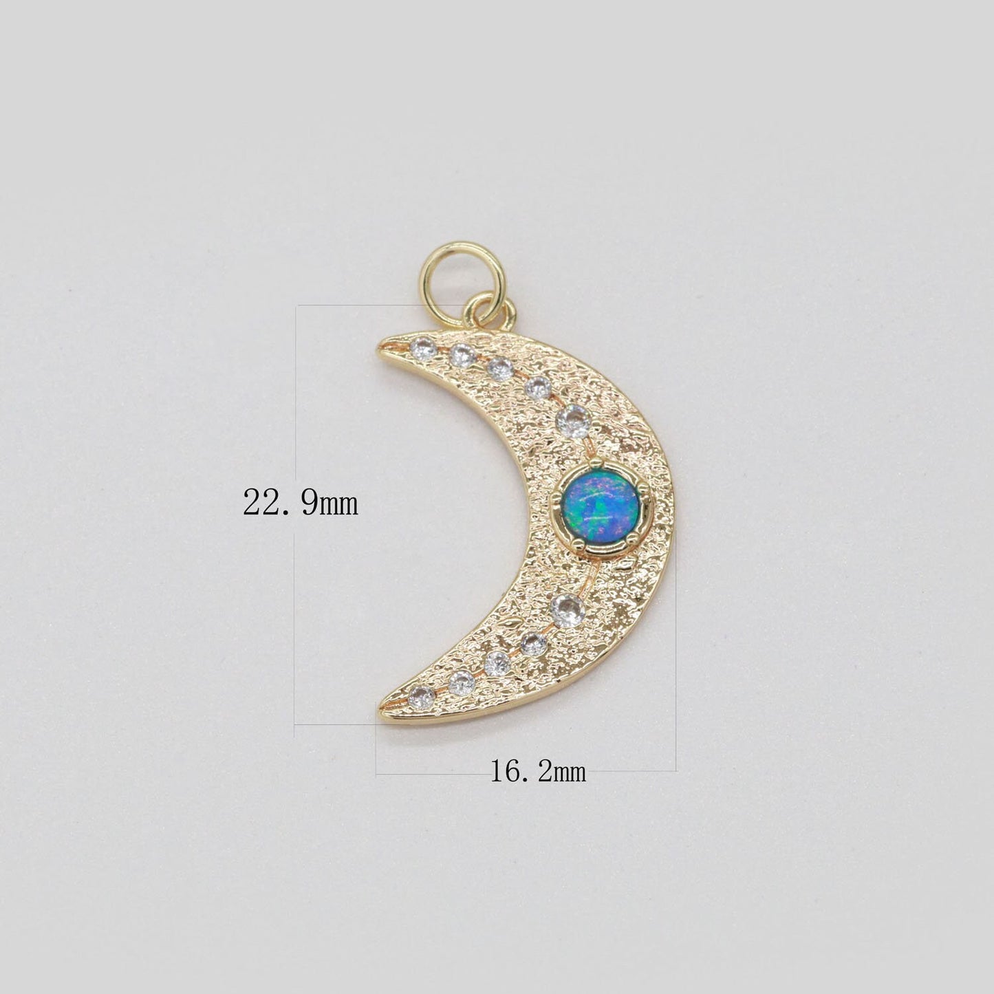 1x 14k Gold Filled Micro Pave Moon Charm, Blue Opal Crescent Moon Pendant Charm For DIY Celestial Necklace Bracelet Earring