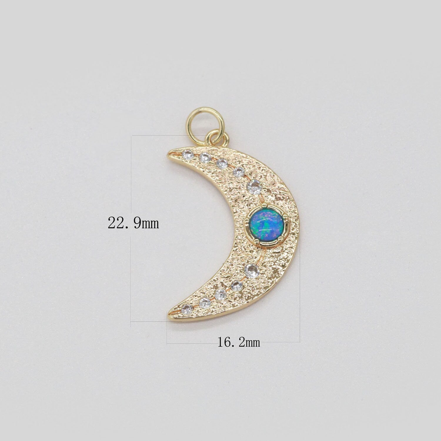 1x 14k Gold Filled Micro Pave Moon Charm, Blue Opal Crescent Moon Pendant Charm For DIY Celestial Necklace Bracelet Earring