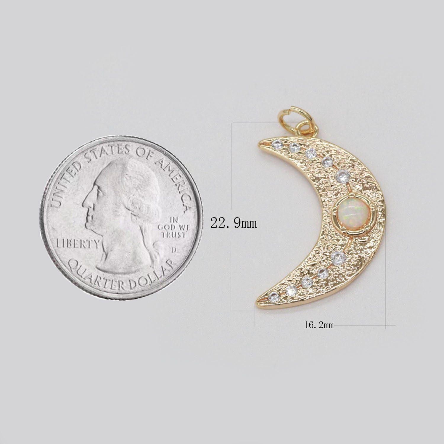1x 14k Gold Filled Micro Pave Moon Charm, Blue Opal Crescent Moon Pendant Charm For DIY Celestial Necklace Bracelet Earring