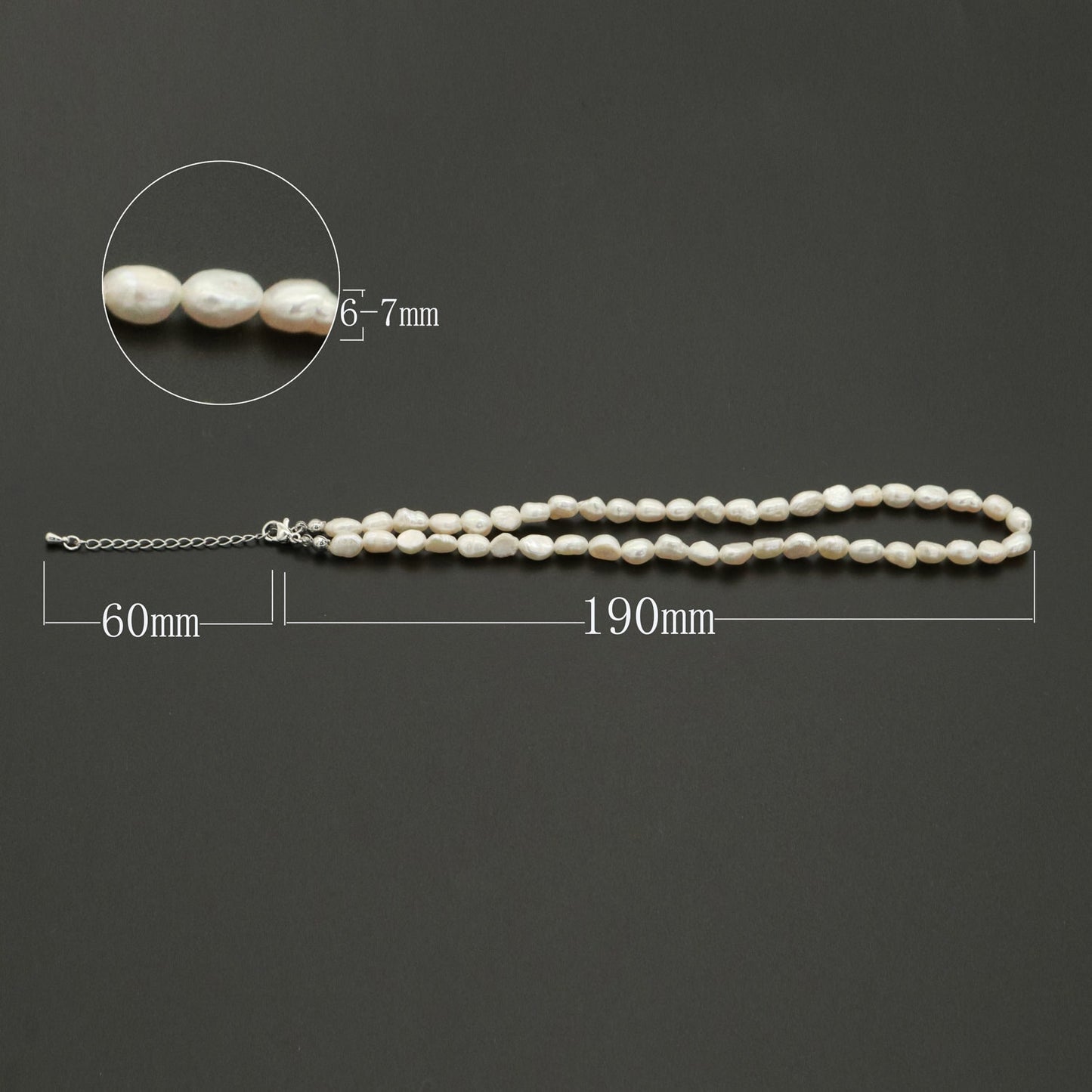 Silver Mother Pearl Choker Necklace, Fresh Water Pearl Baroque Chain Necklace 14.8"+ 2 inch extender Necklace Beaded Silver Chain