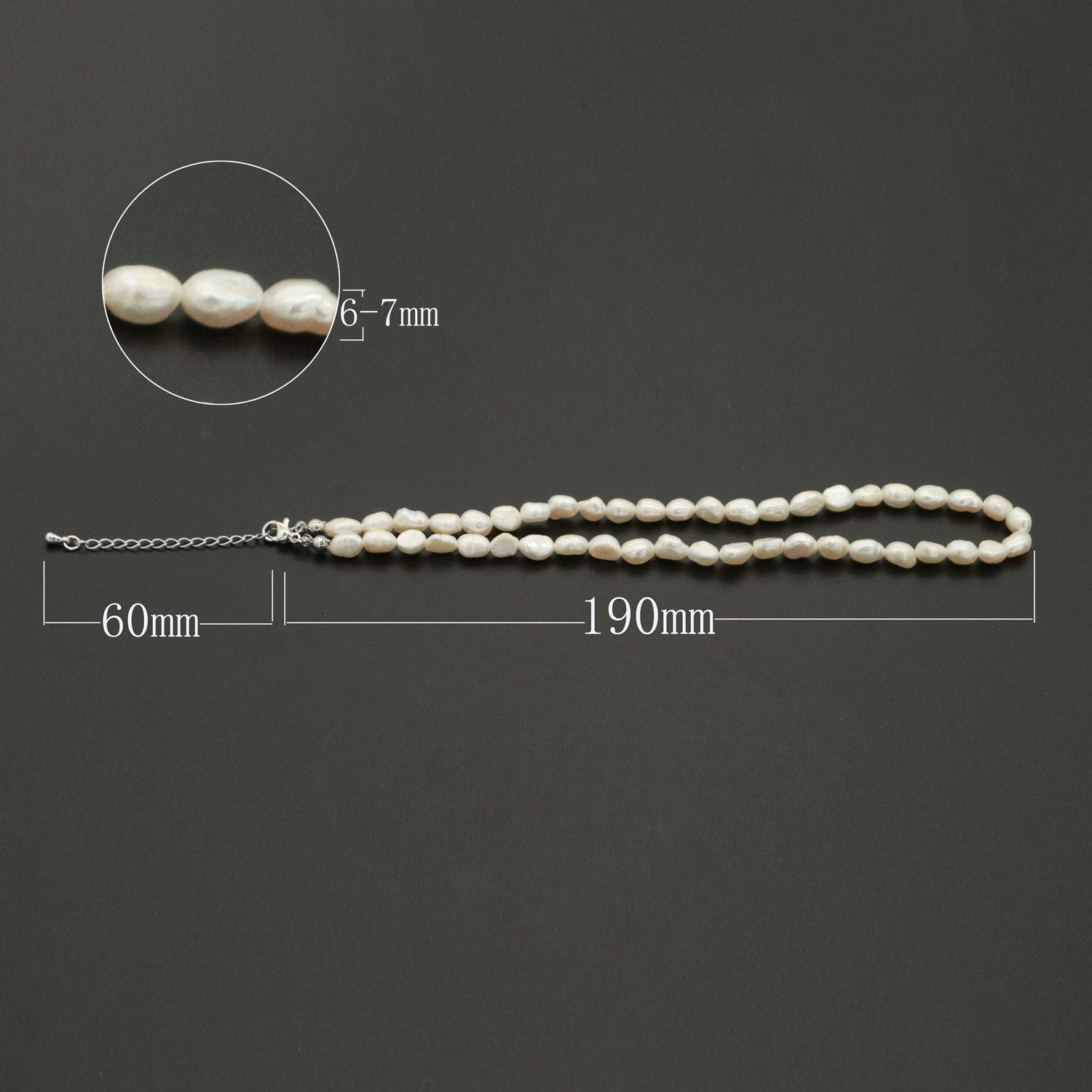 Silver Mother Pearl Choker Necklace, Fresh Water Pearl Baroque Chain Necklace 14.8"+ 2 inch extender Necklace Beaded Silver Chain