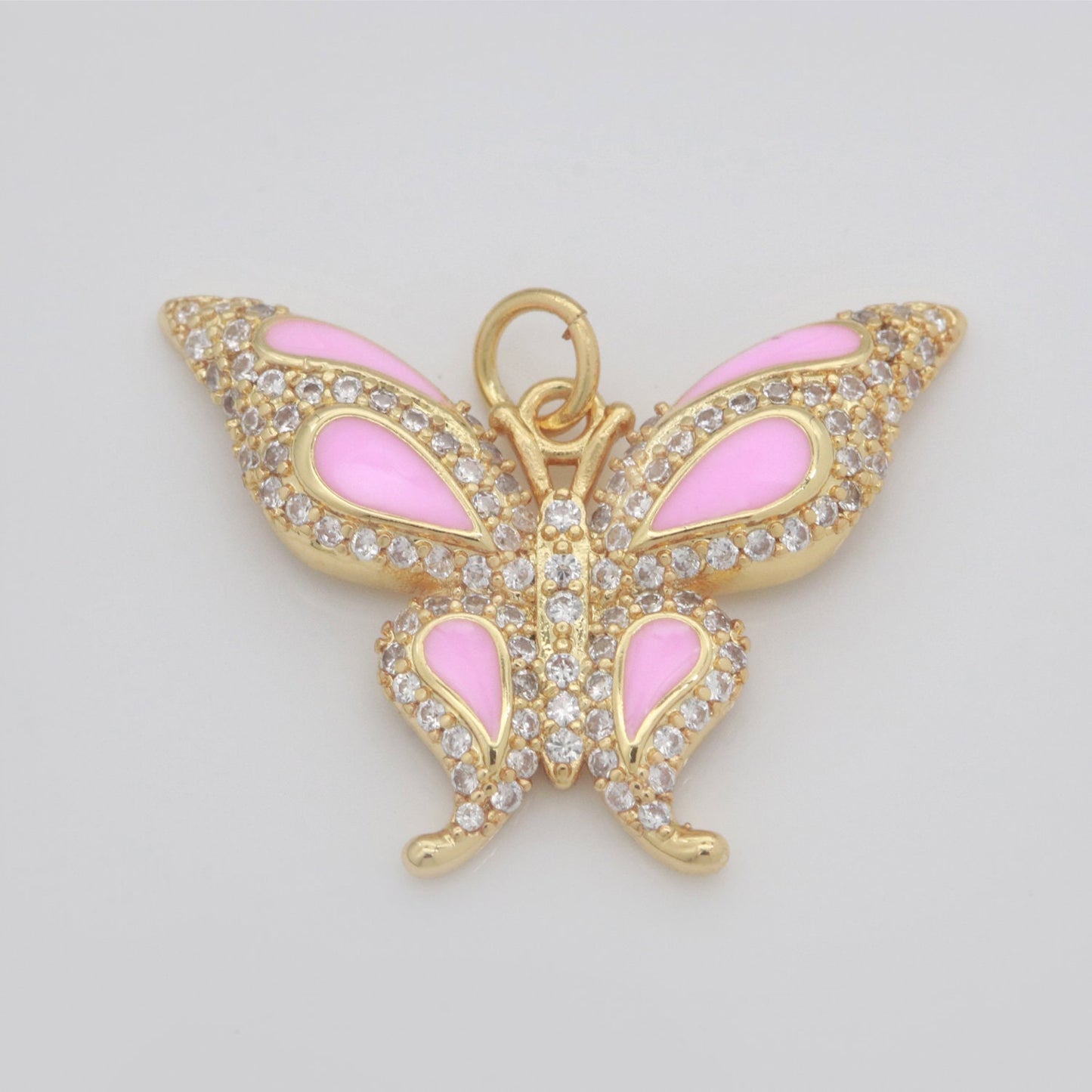 14K Gold Filled Mariposa Butterfly Charm Enamel Butterfly Pendant Cubic Zirconia Pendant for Necklace Component Monarch Insect Inspired