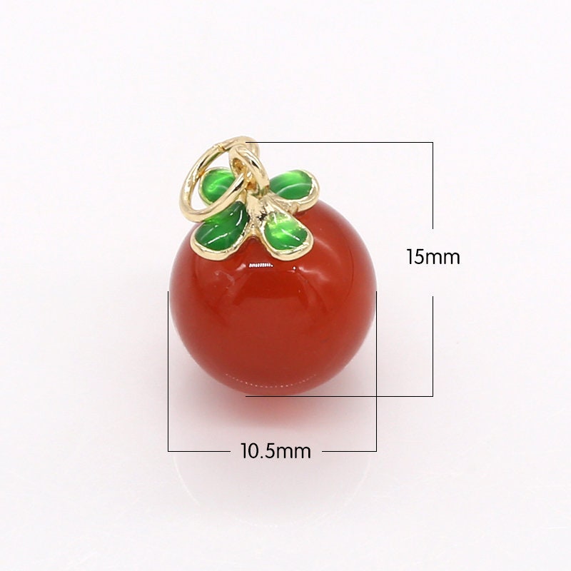 1pc Carnelian Stone Charm, Natural Stone Fruit Pendant Charm, Dainty Charm,Red Tomato Pendant, Gold Color, 483