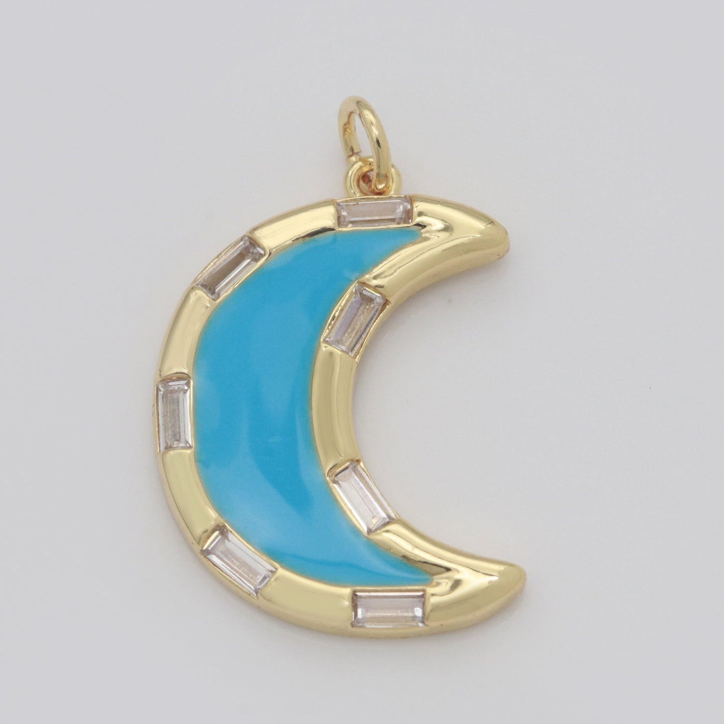 14k Gold Filled Crescent Moon Charm CZ Micro Pave,Enamel Moon Pendant,Celestial Jewelry Cubic Zirconia Charm Bracelet Necklace Earring M-627