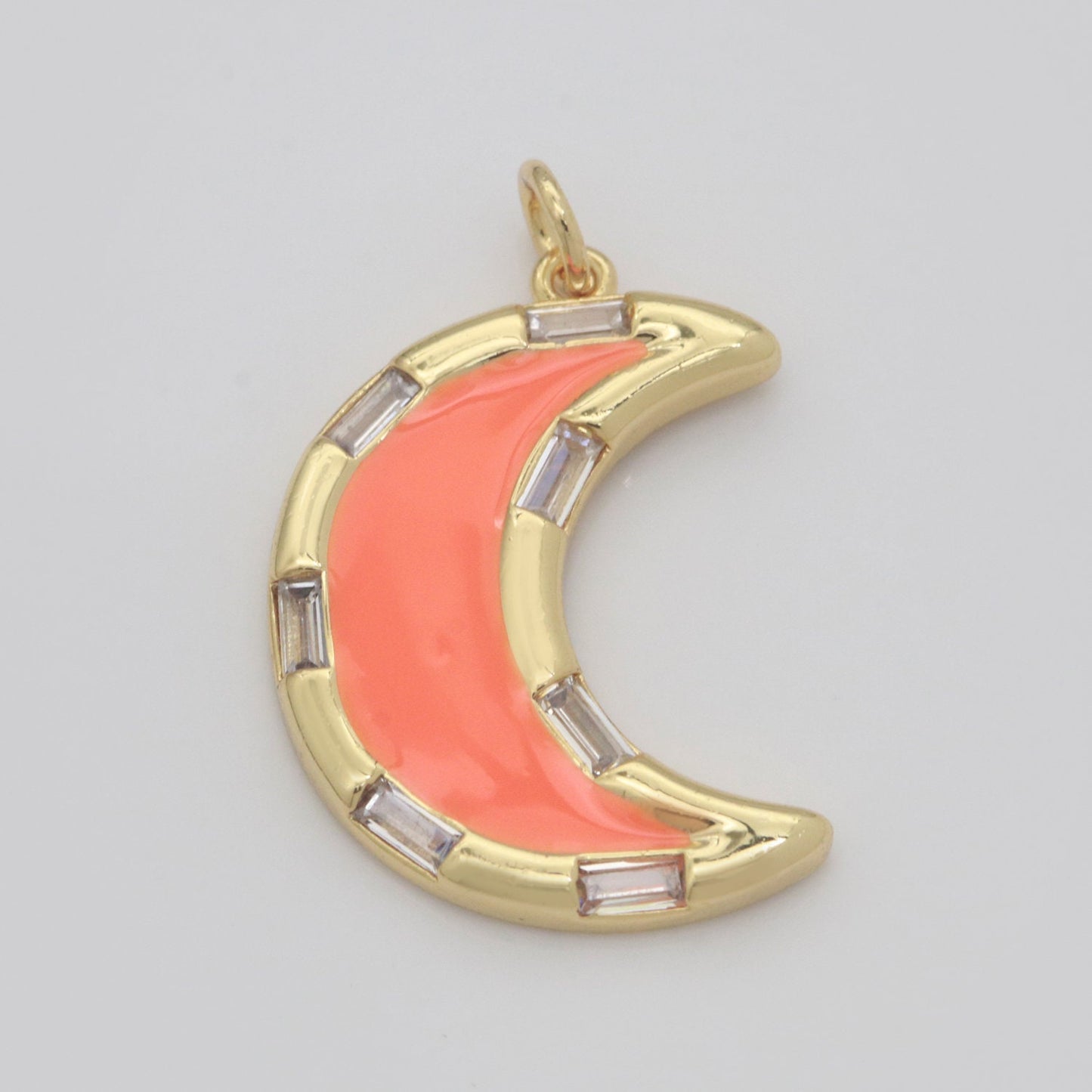 14k Gold Filled Crescent Moon Charm CZ Micro Pave,Enamel Moon Pendant,Celestial Jewelry Cubic Zirconia Charm Bracelet Necklace Earring M-627