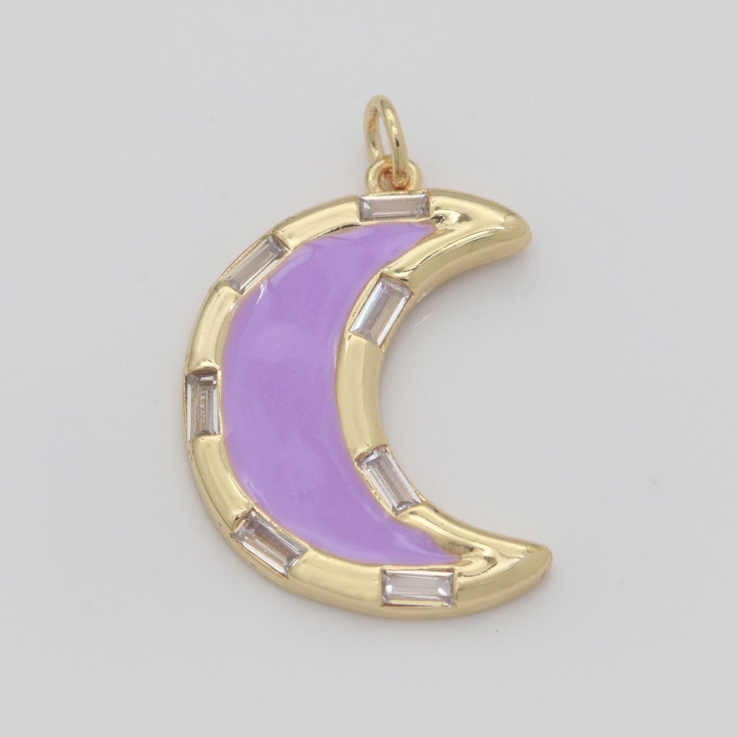 14k Gold Filled Crescent Moon Charm CZ Micro Pave,Enamel Moon Pendant,Celestial Jewelry Cubic Zirconia Charm Bracelet Necklace Earring M-627