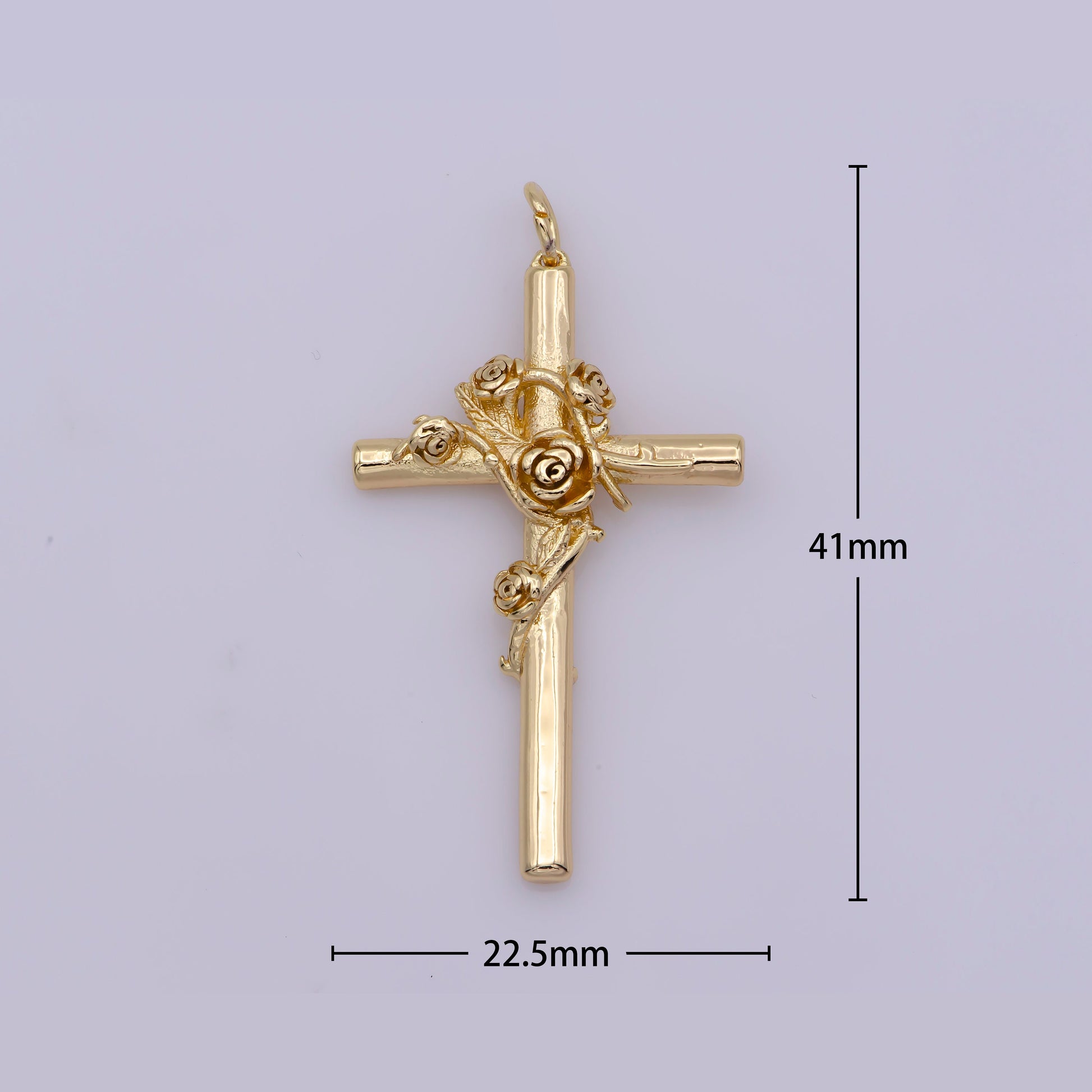 Dainty Rose Cross Pendant Gold Fill cross charm Pendant Religious Necklace Pendant,Gold Religious Jewelry Making, E-489