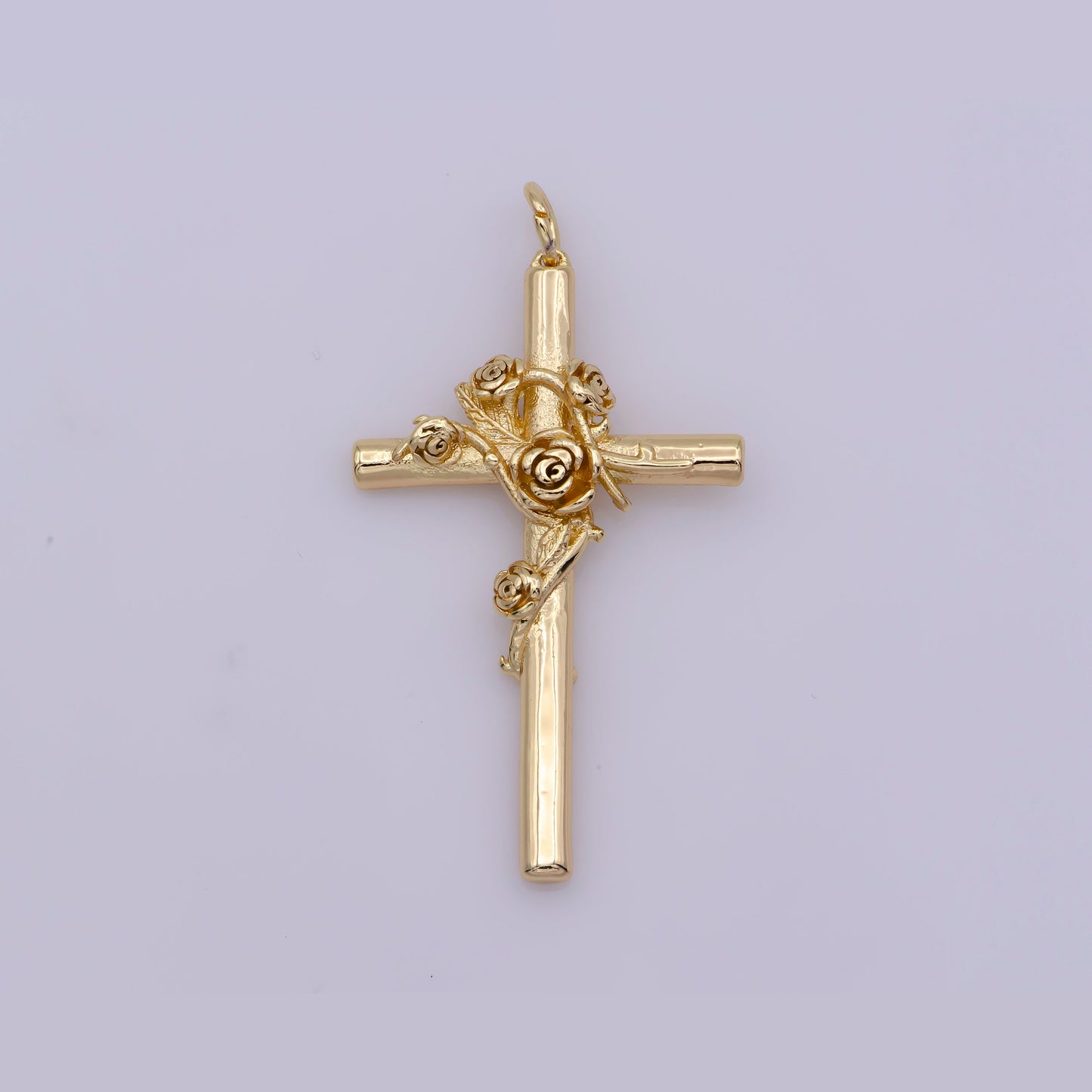 Dainty Rose Cross Pendant Gold Fill cross charm Pendant Religious Necklace Pendant,Gold Religious Jewelry Making, E-489