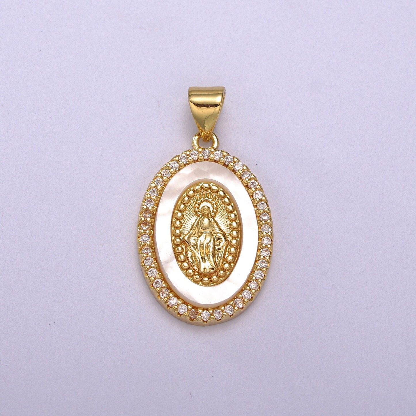 Oval CZ Pearl liner St.Mary Magdalene, St. Christopher, St. Benedict goldfilled Charm,Religious Jewelry Protection for Necklace RosaryN-1385