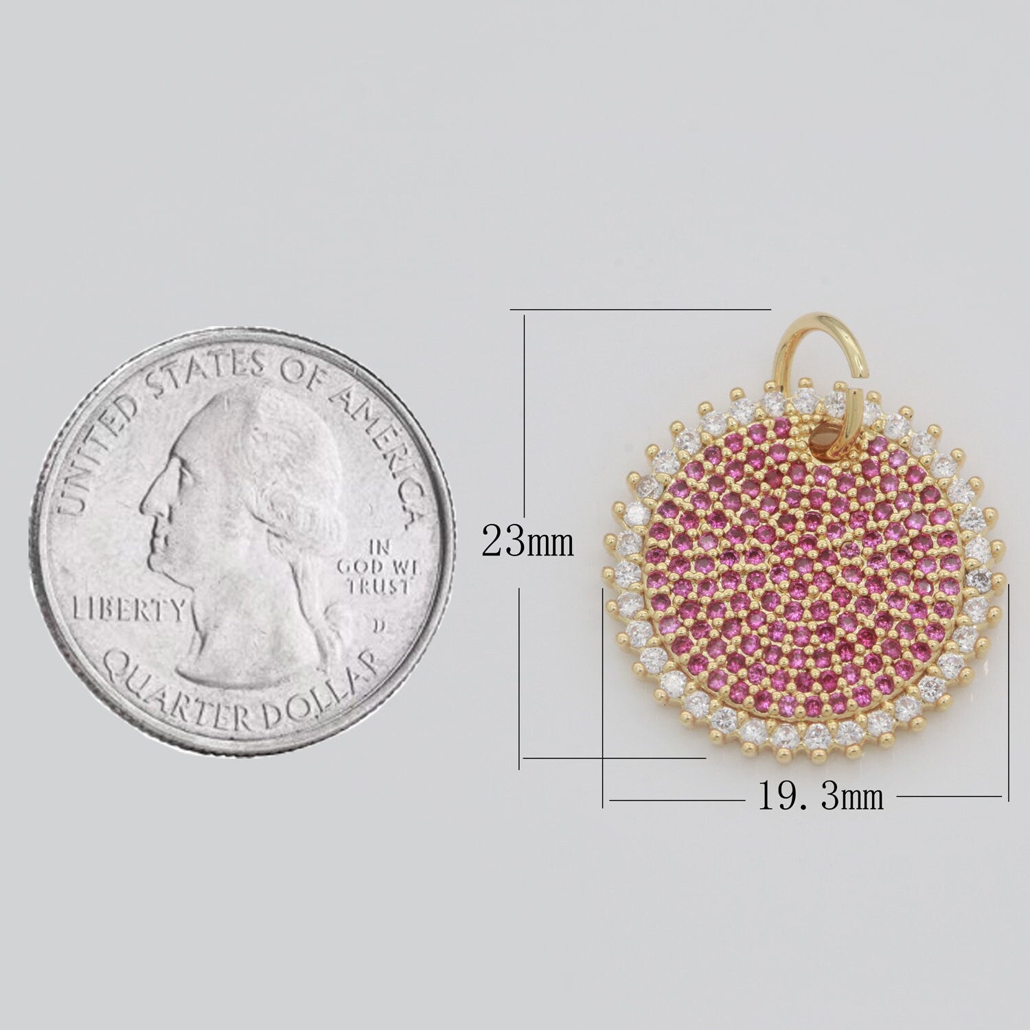 Gold Sun Fuschia Charm Cubic Celestial Sunshine Round Cz Charm for Jewelry Making