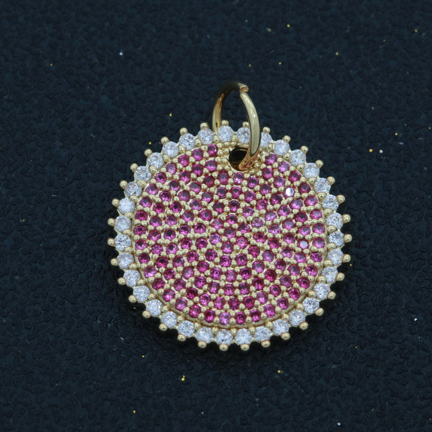 Gold Sun Fuschia Charm Cubic Celestial Sunshine Round Cz Charm for Jewelry Making