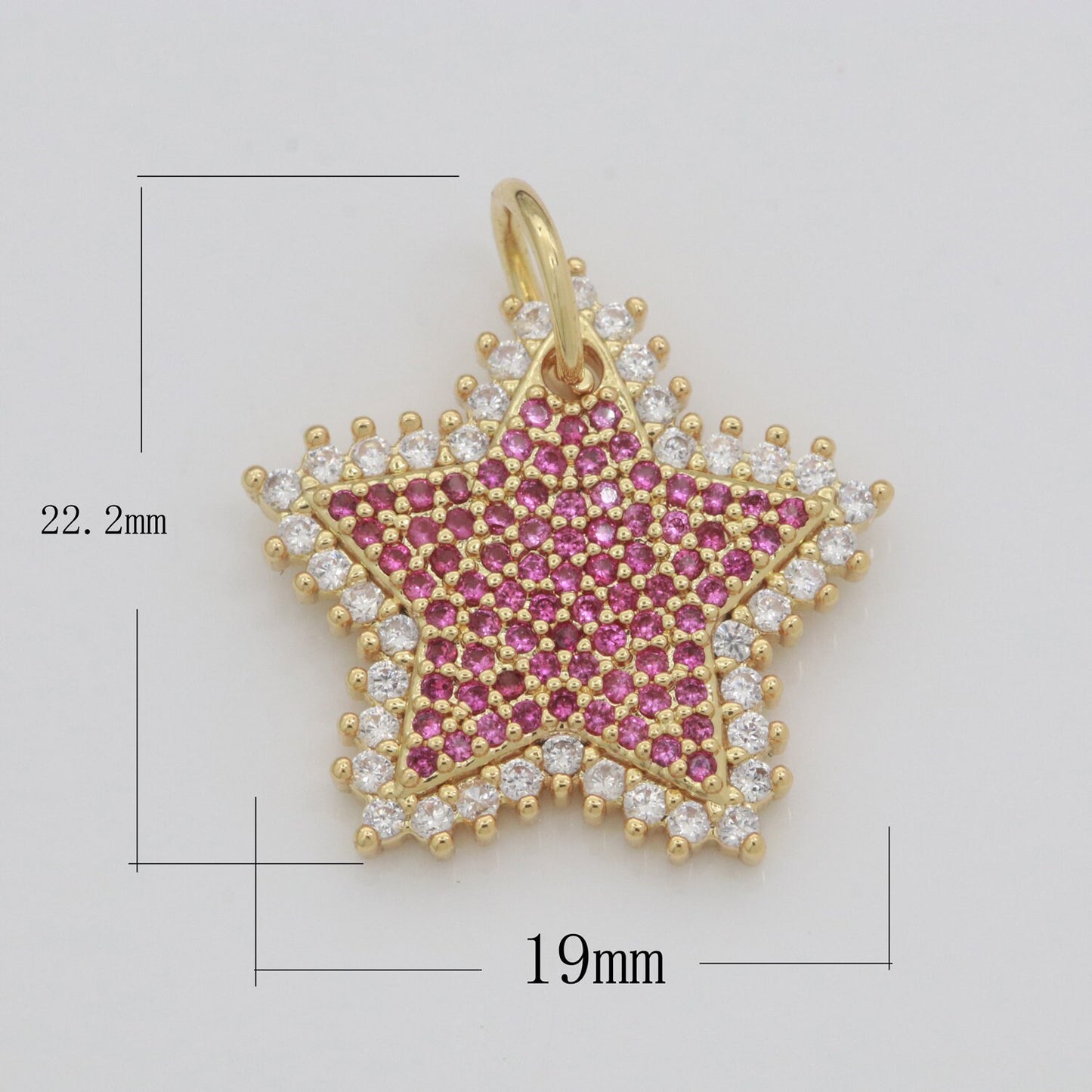 Gold Star Fuschia Charm Cubic Celestial Star Round Cz Charm for Jewelry Making