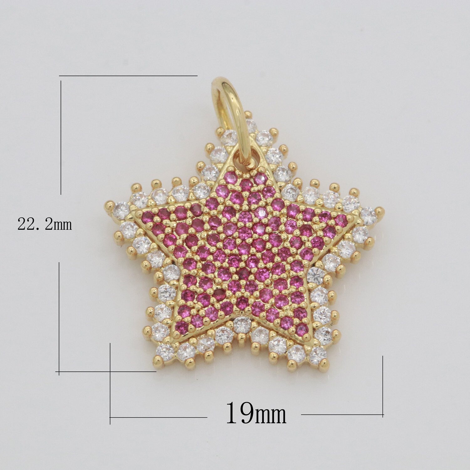Gold Star Fuschia Charm Cubic Celestial Star Round Cz Charm for Jewelry Making