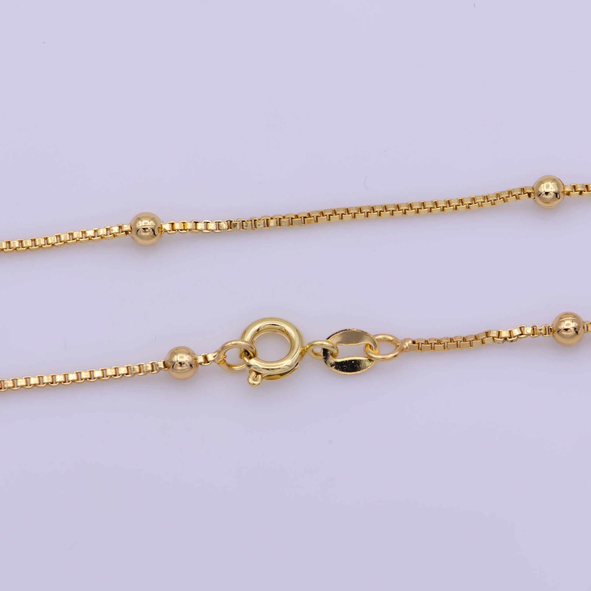 17.7'' Ready to Use Thin Box Necklace Chain, Layering Ball Box Chain Luxe Necklace, For Pendant Charm Necklace, WA 274