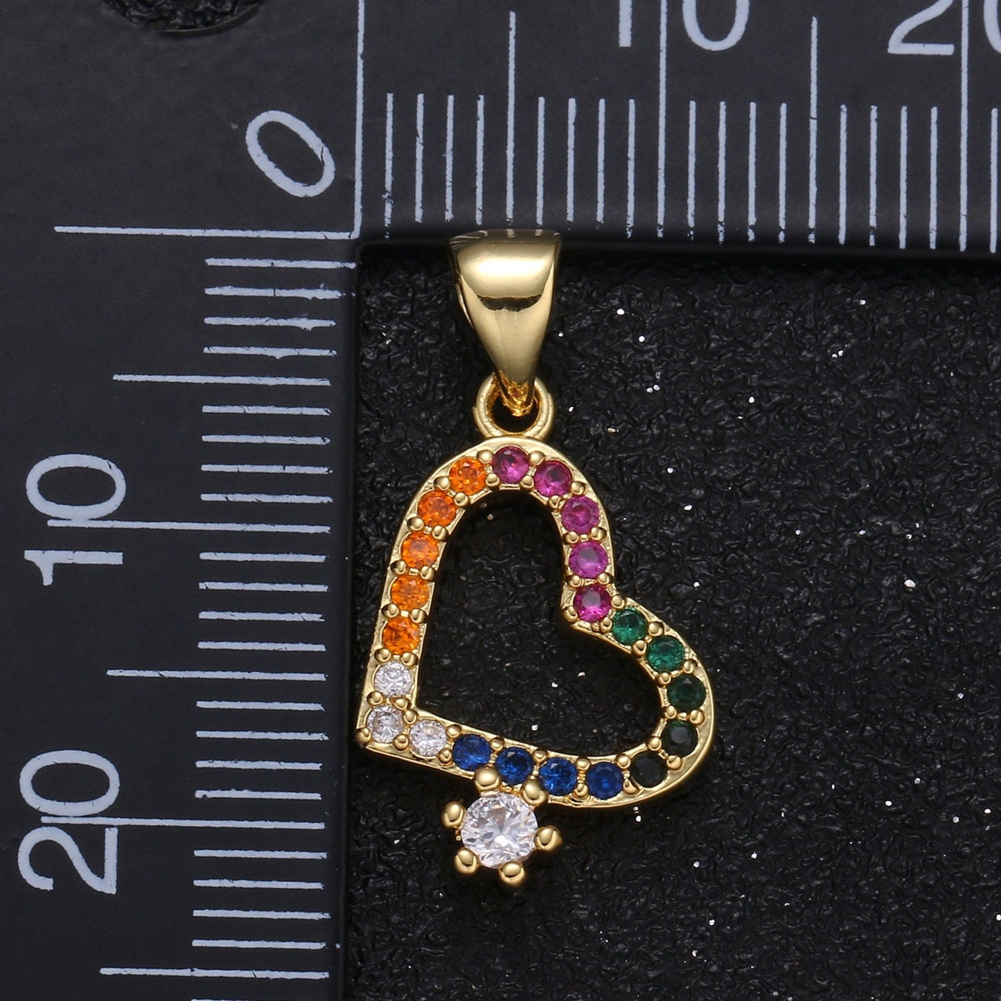 Gold Multi Color Micro Pave CZ Heart Charm, Cubic Flower CZ Pendant, Wreath of gold flower Pendant, Love Jewelry, 118