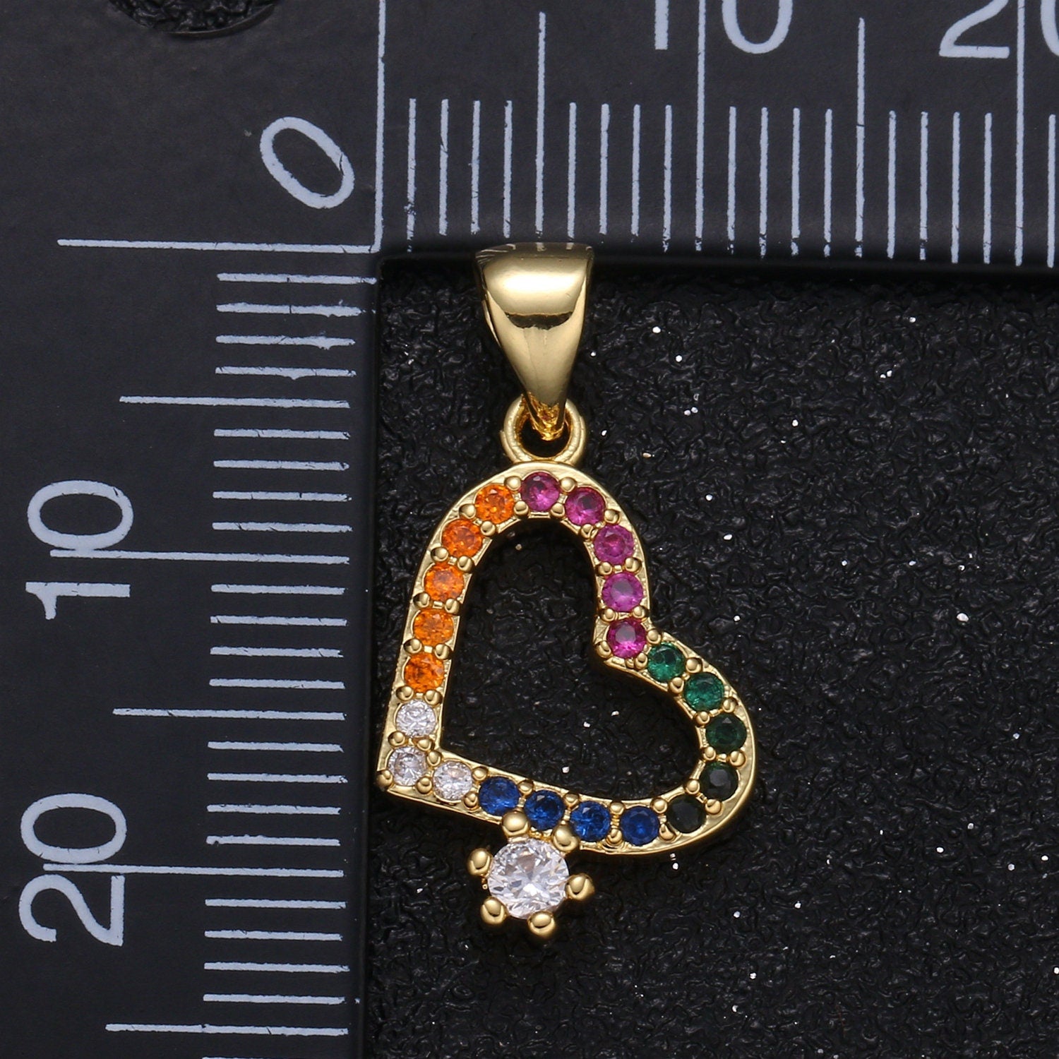 Gold Multi Color Micro Pave CZ Heart Charm, Cubic Flower CZ Pendant, Wreath of gold flower Pendant, Love Jewelry, 118