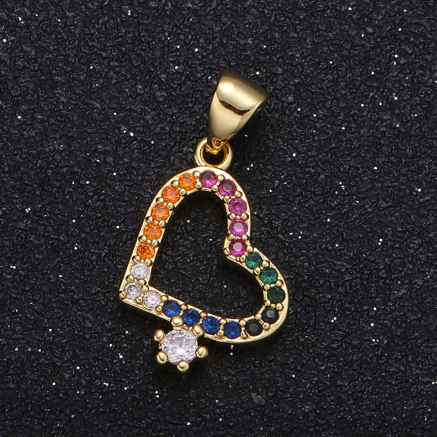 Gold Multi Color Micro Pave CZ Heart Charm, Cubic Flower CZ Pendant, Wreath of gold flower Pendant, Love Jewelry, 118