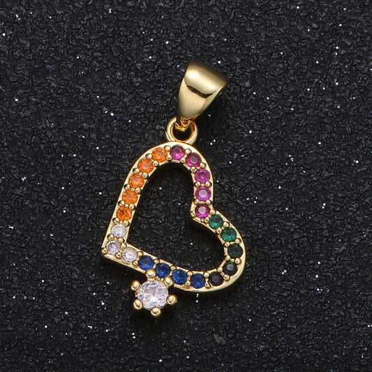 Gold Multi Color Micro Pave CZ Heart Charm, Cubic Flower CZ Pendant, Wreath of gold flower Pendant, Love Jewelry, 118