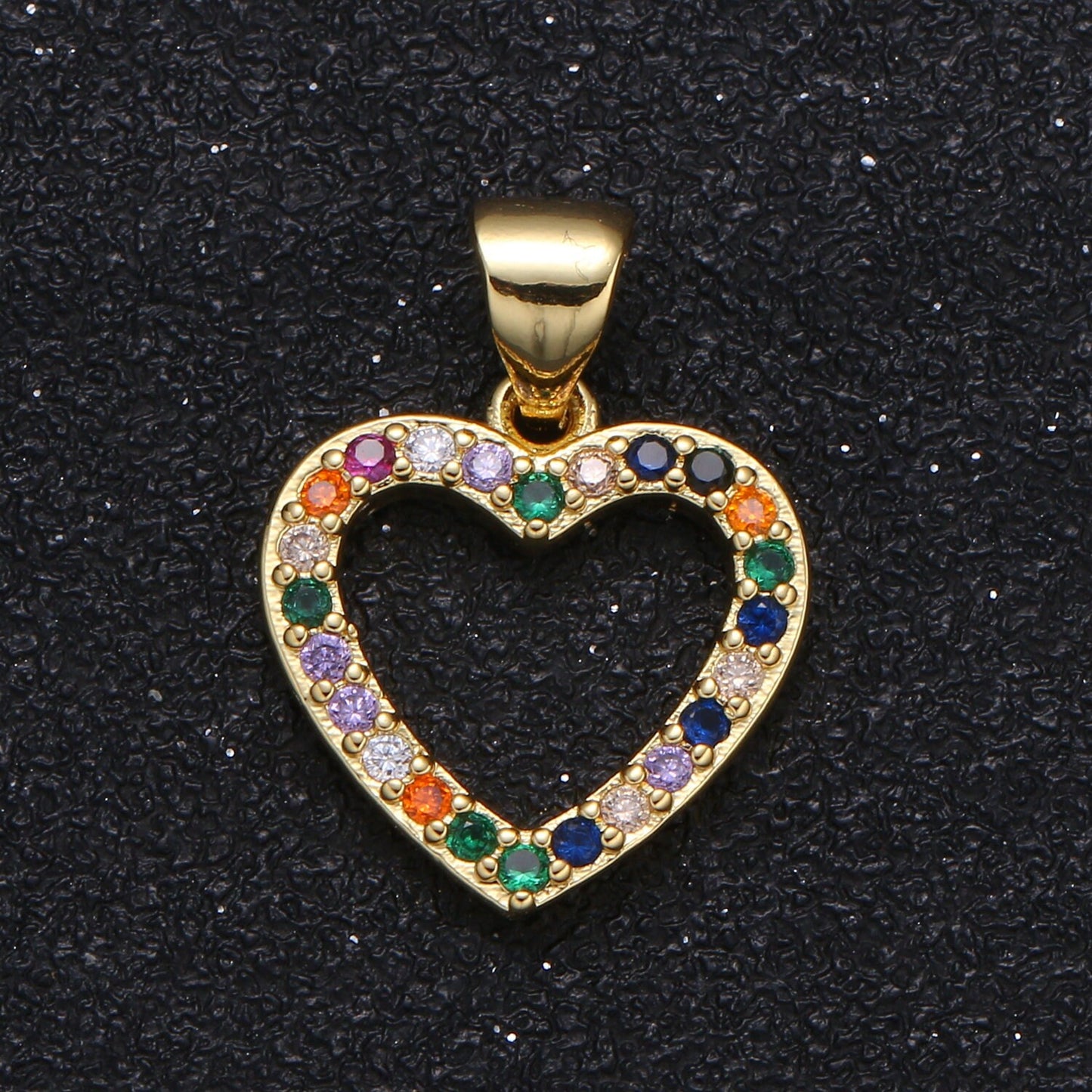 Gold Multi Color Micro Pave CZ Heart Charm, Colorful Cubic Zirconia Pendant, Wreath of gold Heart Pendant, Love Jewelry, 114