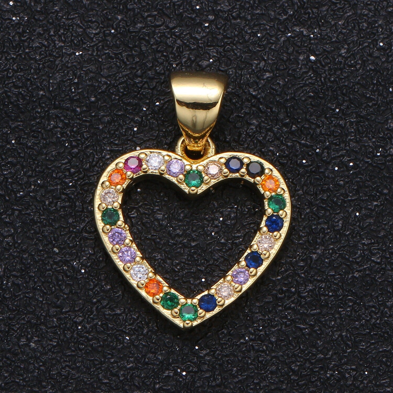 Gold Multi Color Micro Pave CZ Heart Charm, Colorful Cubic Zirconia Pendant, Wreath of gold Heart Pendant, Love Jewelry, 114