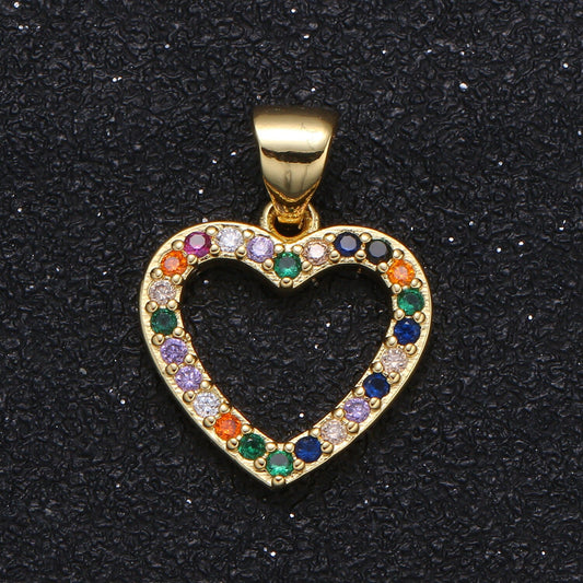 Gold Multi Color Micro Pave CZ Heart Charm, Colorful Cubic Zirconia Pendant, Wreath of gold Heart Pendant, Love Jewelry, 114