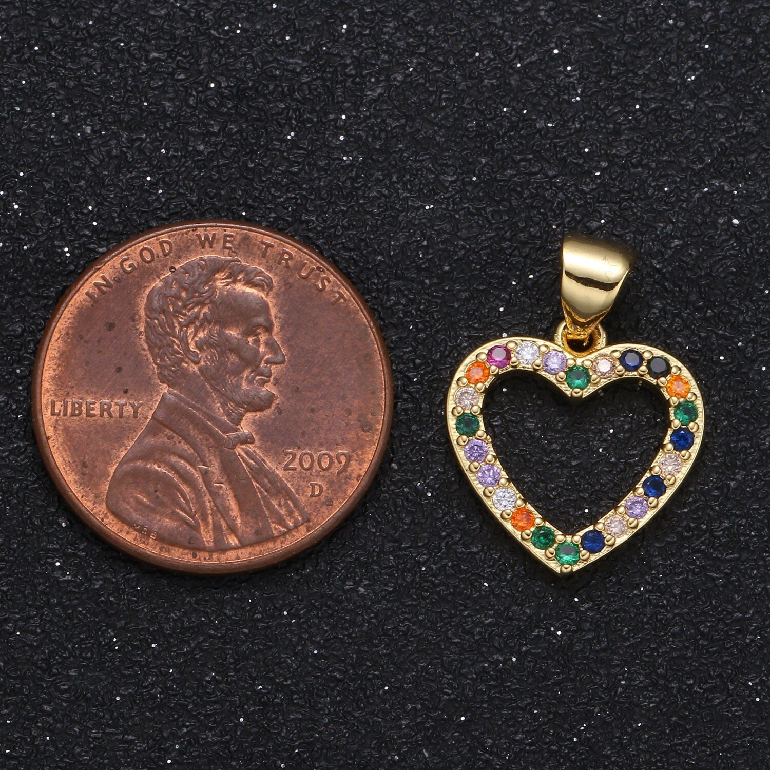 Gold Multi Color Micro Pave CZ Heart Charm, Colorful Cubic Zirconia Pendant, Wreath of gold Heart Pendant, Love Jewelry, 114