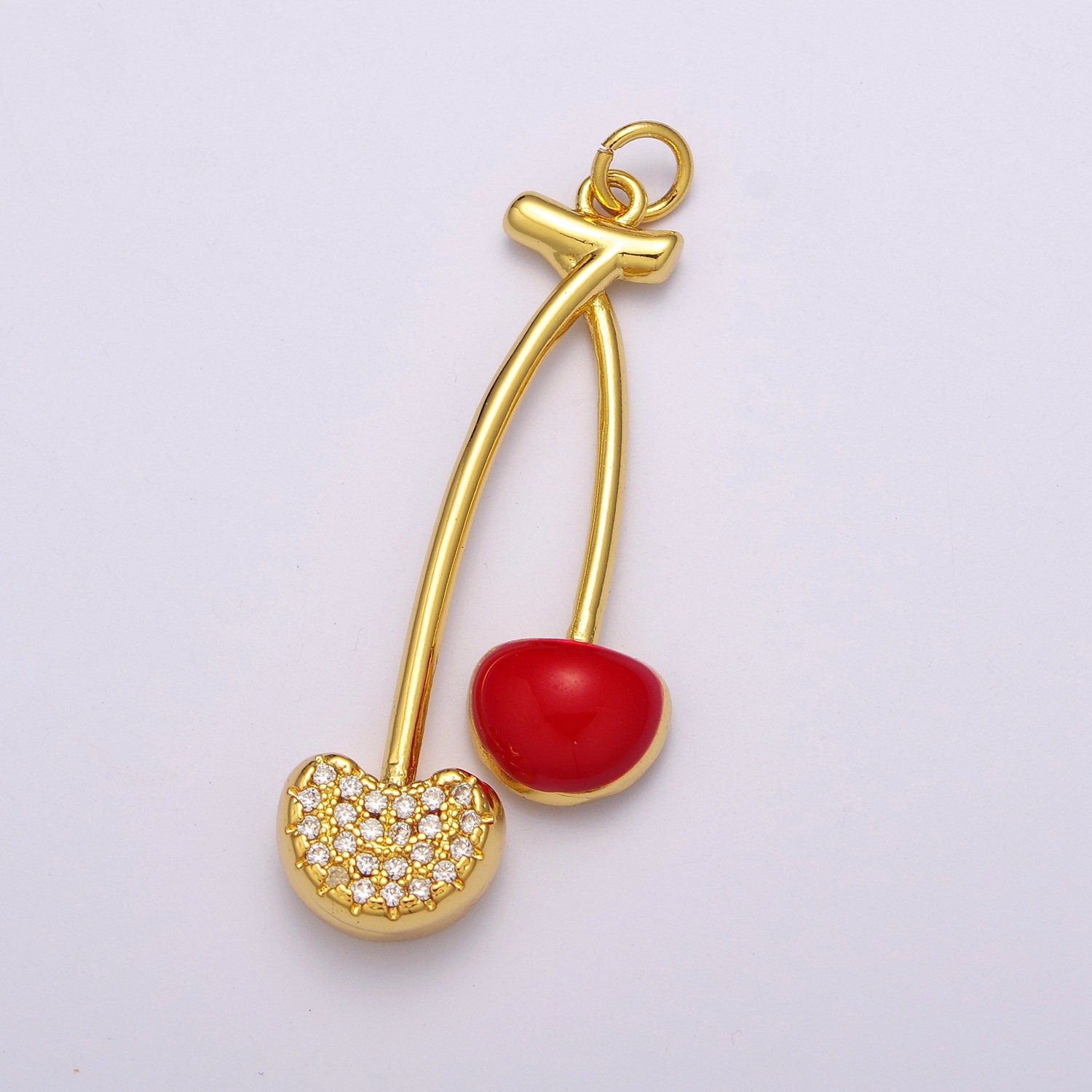 Dainty Cherry Charm Dangle Fruit Charm for Necklace Earring Component Supply