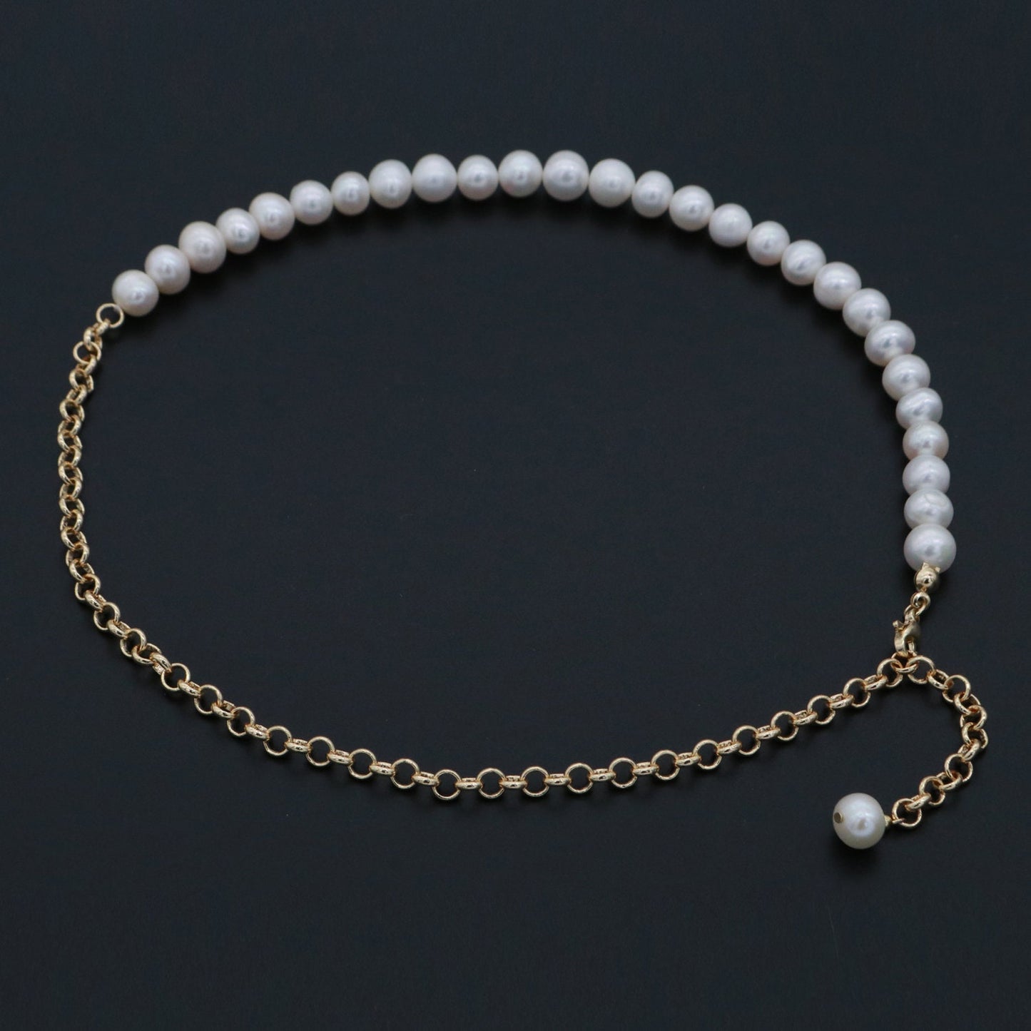 Fresh Water Pearl Necklace, Oval Link Chain Necklace, Pearl Necklace, 18 inch Necklace Mix Metal Beaded Gold Chain, WA268