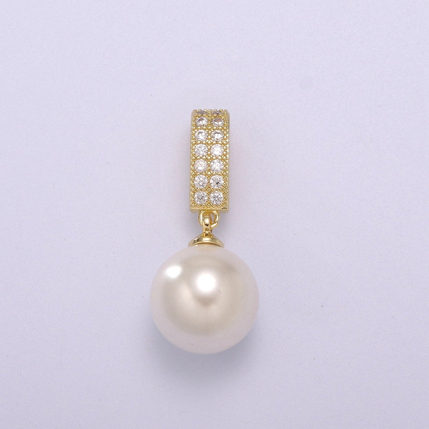 Dainty Pearl Charm, Pearl Pendant, Wedding Jewelry Micro Pave Dangle Gold Pendant Necklace