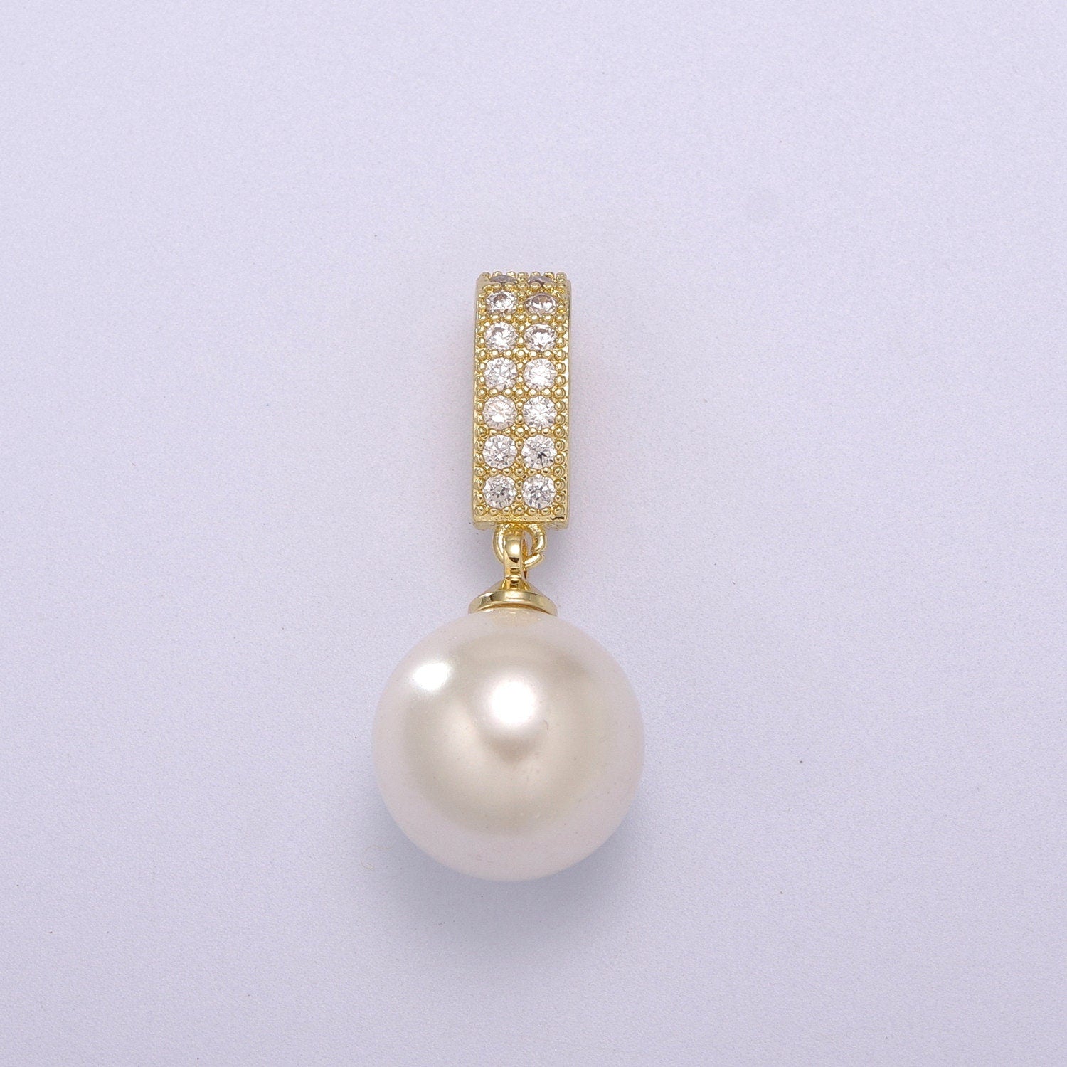 Dainty Pearl Charm, Pearl Pendant, Wedding Jewelry Micro Pave Dangle Gold Pendant Necklace