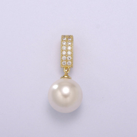 Dainty Pearl Charm, Pearl Pendant, Wedding Jewelry Micro Pave Dangle Gold Pendant Necklace